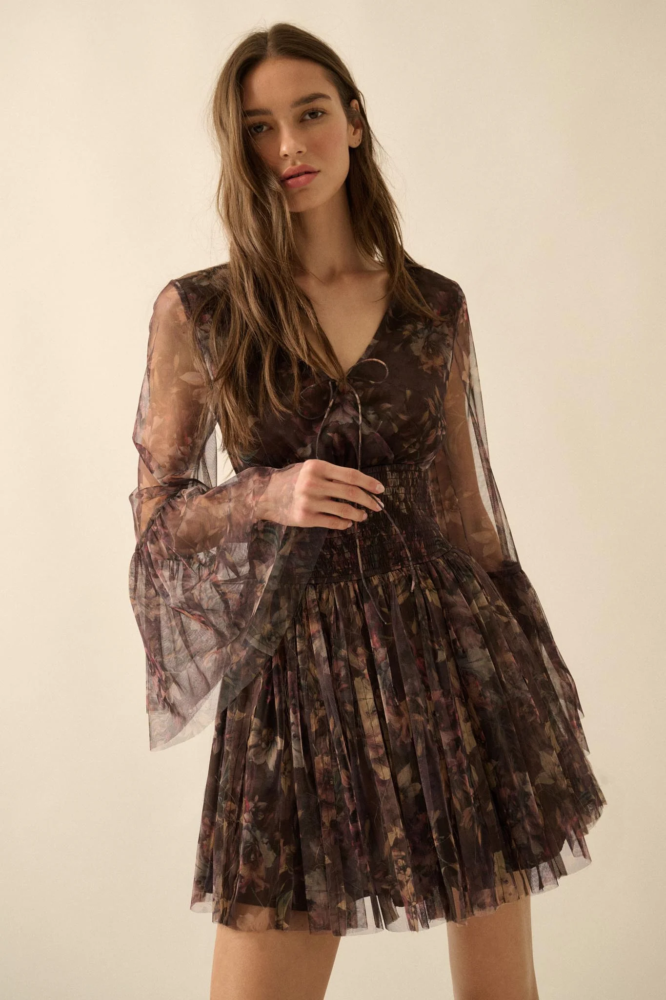 Pure Bliss Layered Floral Tulle Pleated Mini Dress - Image 5