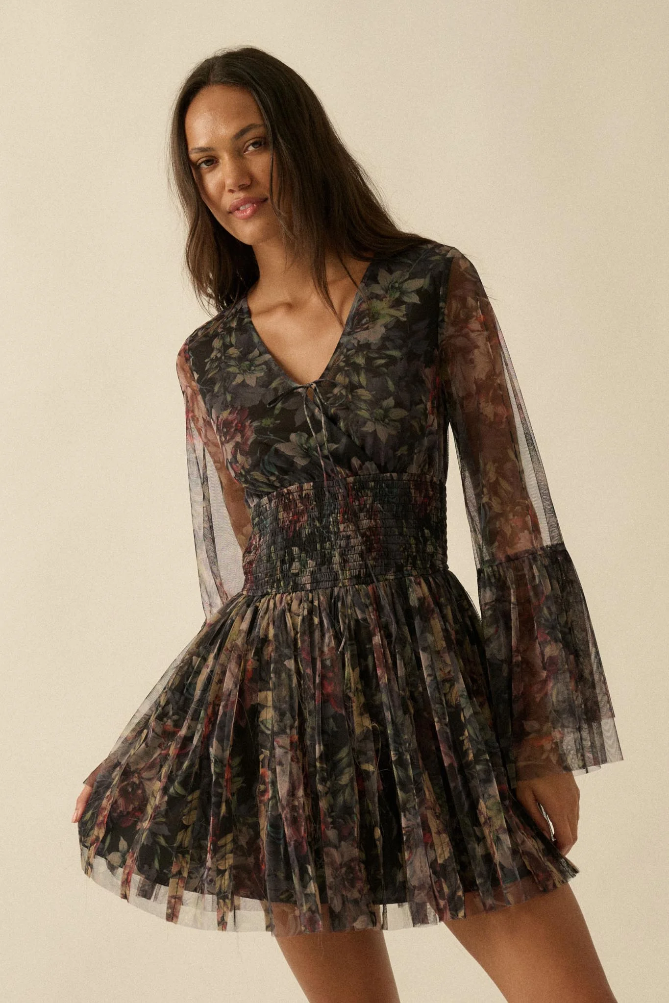 Pure Bliss Layered Floral Tulle Pleated Mini Dress - Image 7