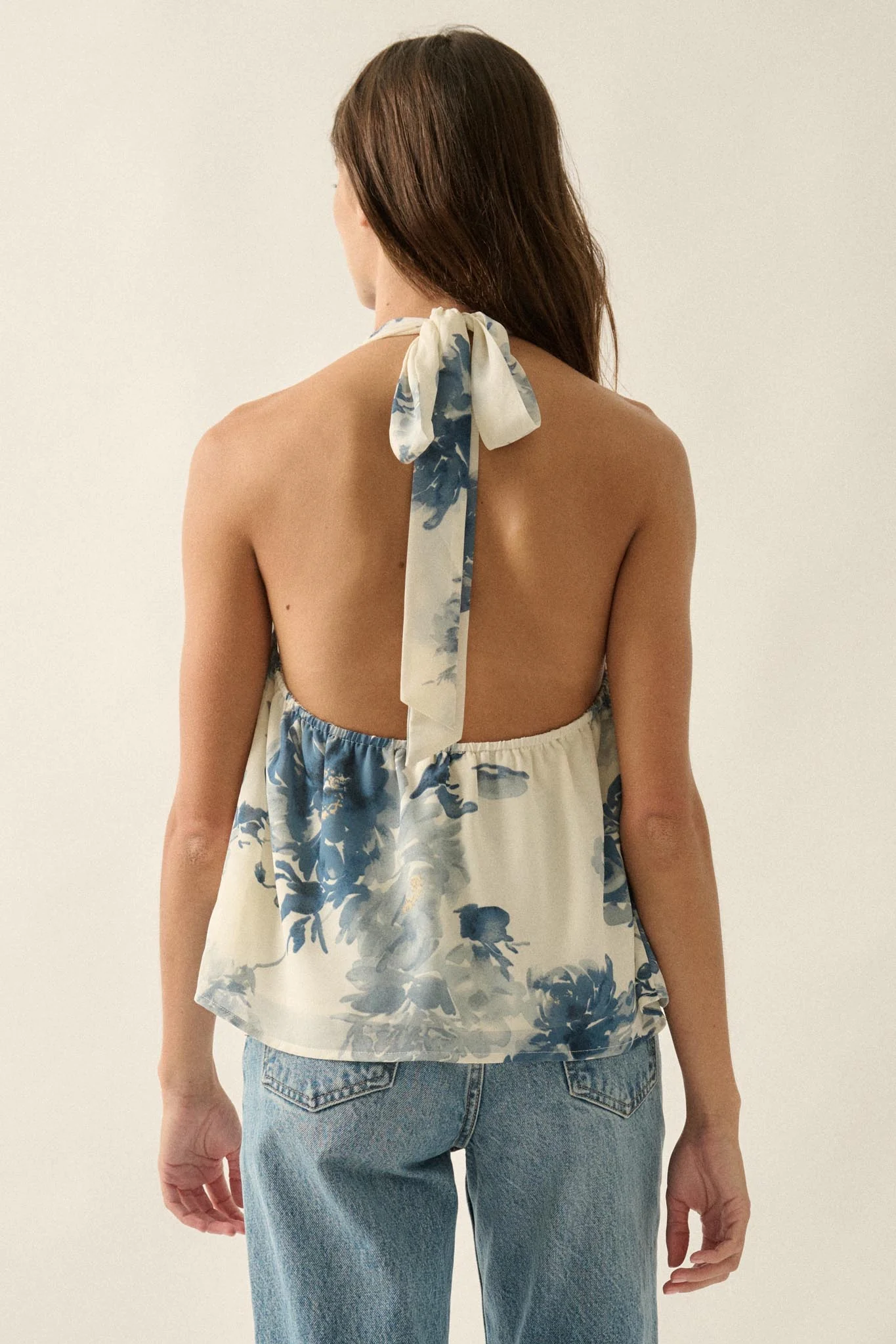 Pure Elegance Floral Chiffon Cowl-Neck Halter Top - Image 15