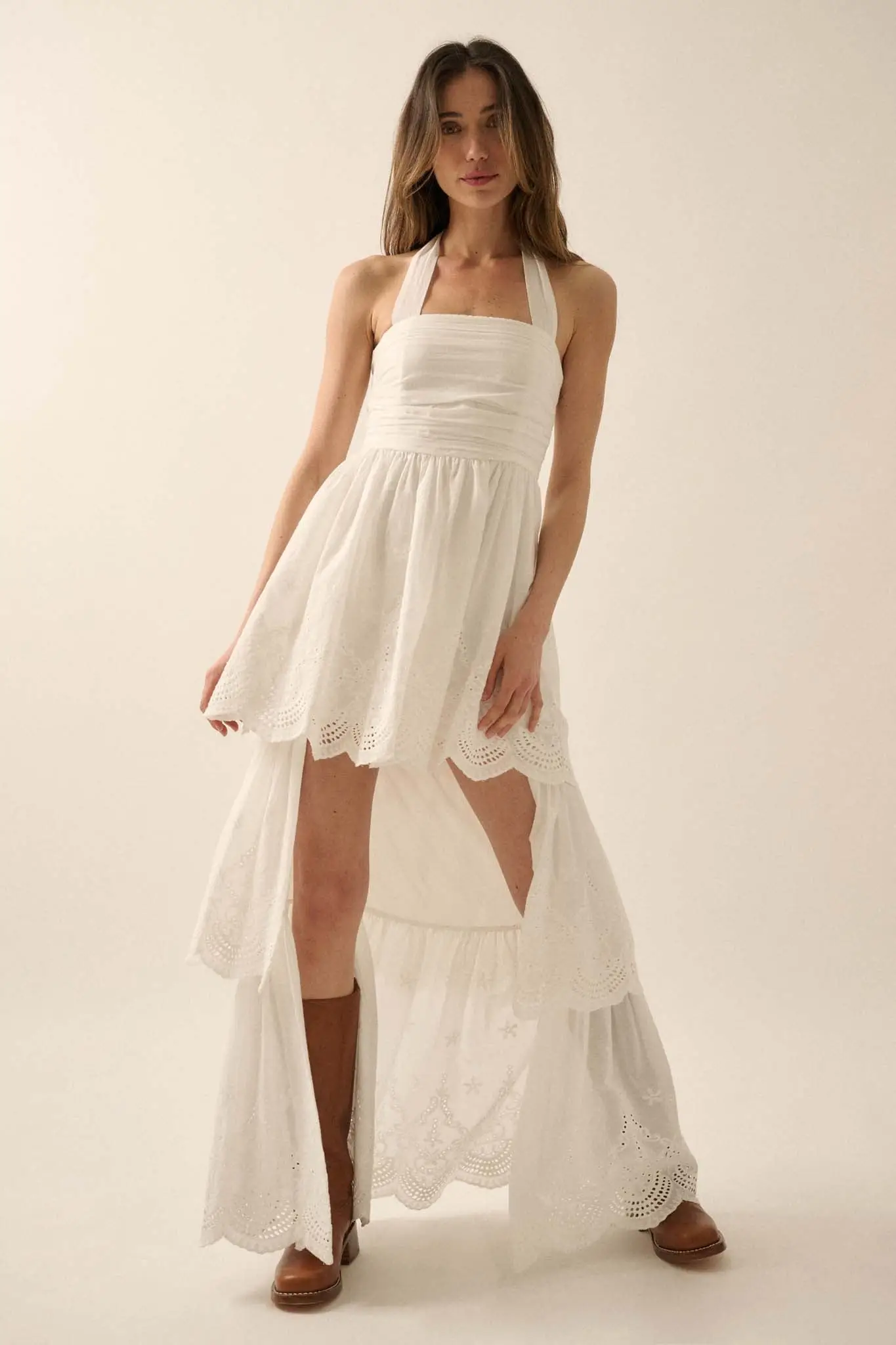 Pure Perfection Eyelet Lace High-Low Maxi Dress - Image 4
