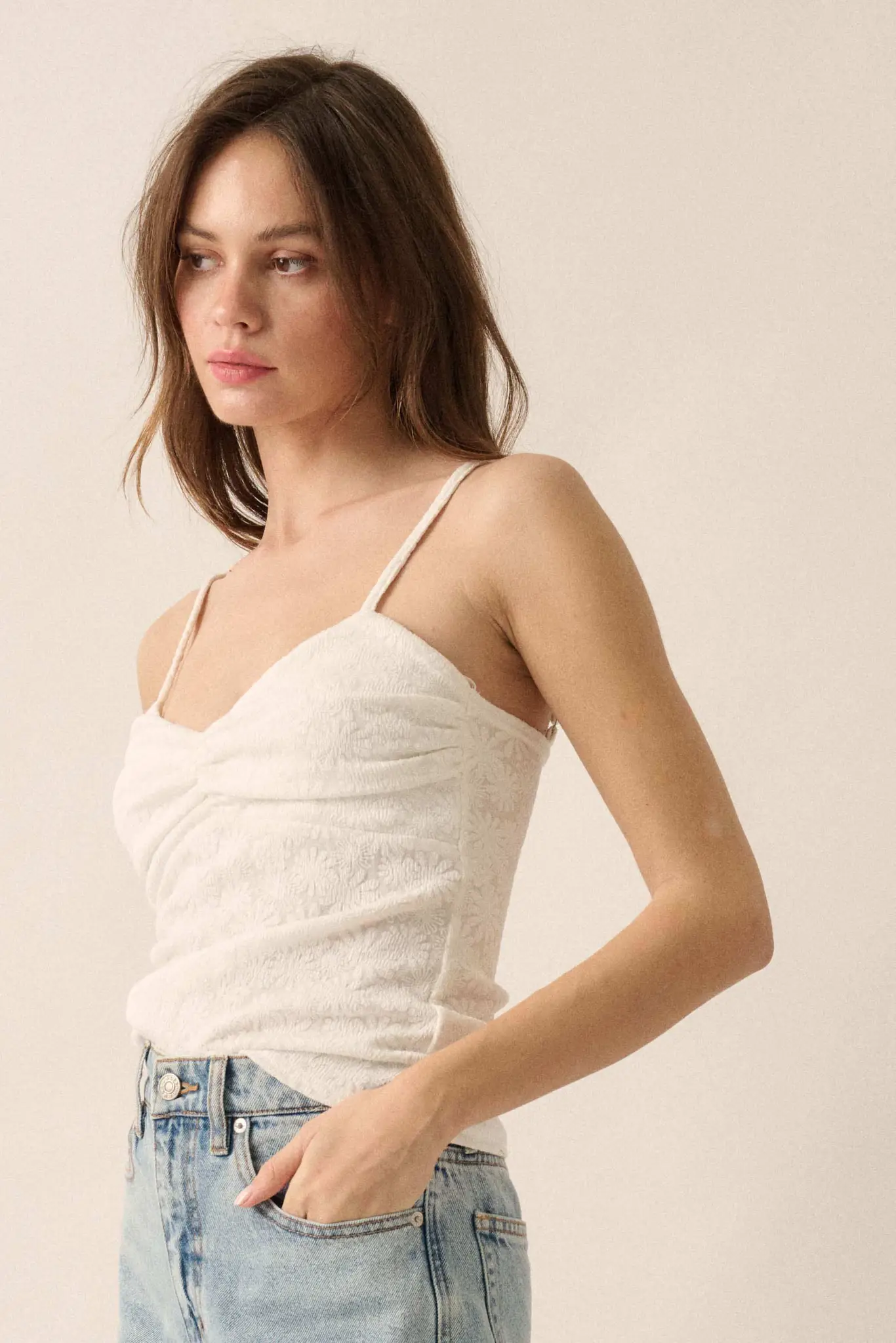 Pure Petals Floral Jacquard Ruched Cami Top - Image 11