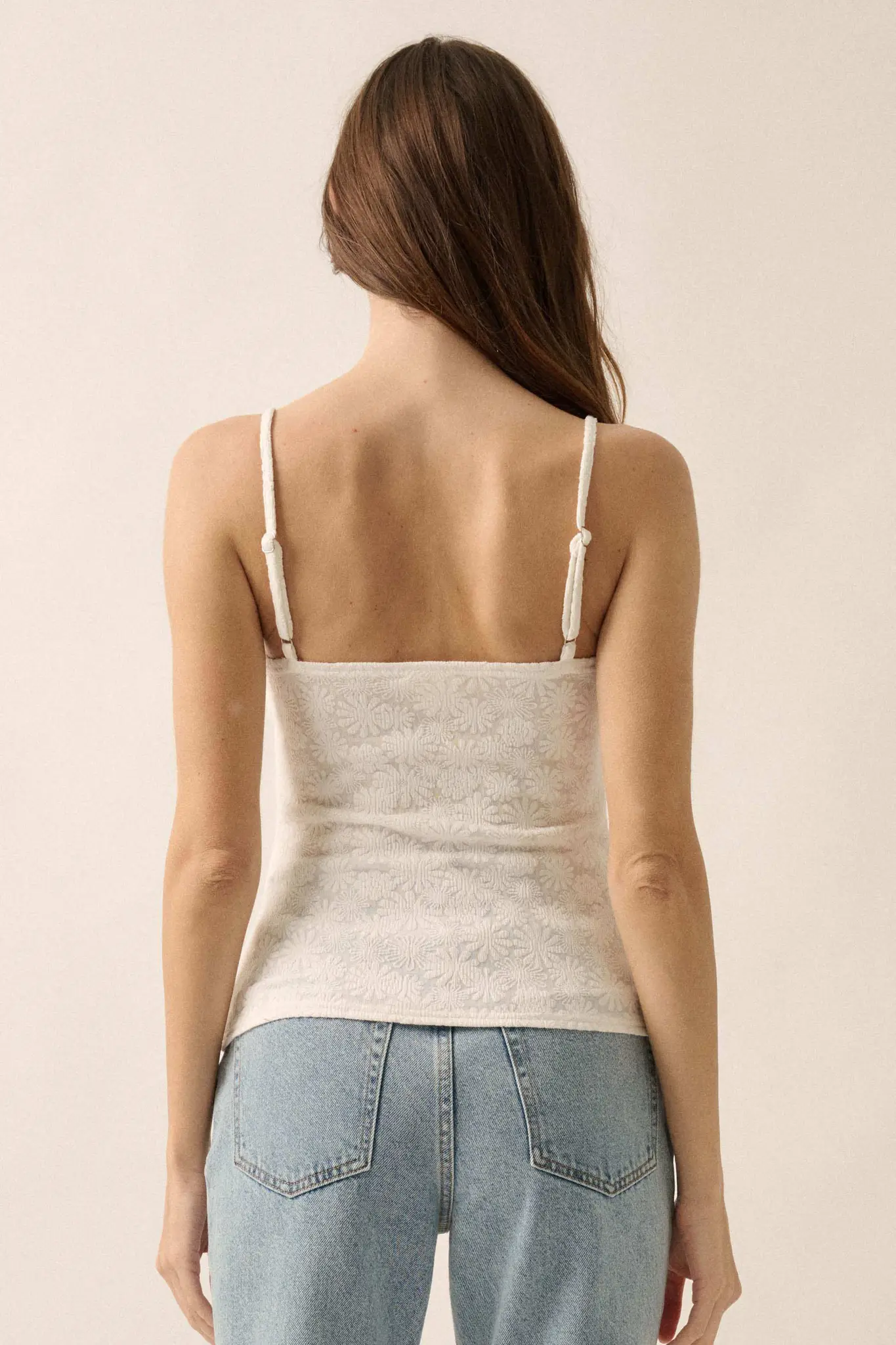 Pure Petals Floral Jacquard Ruched Cami Top - Image 12