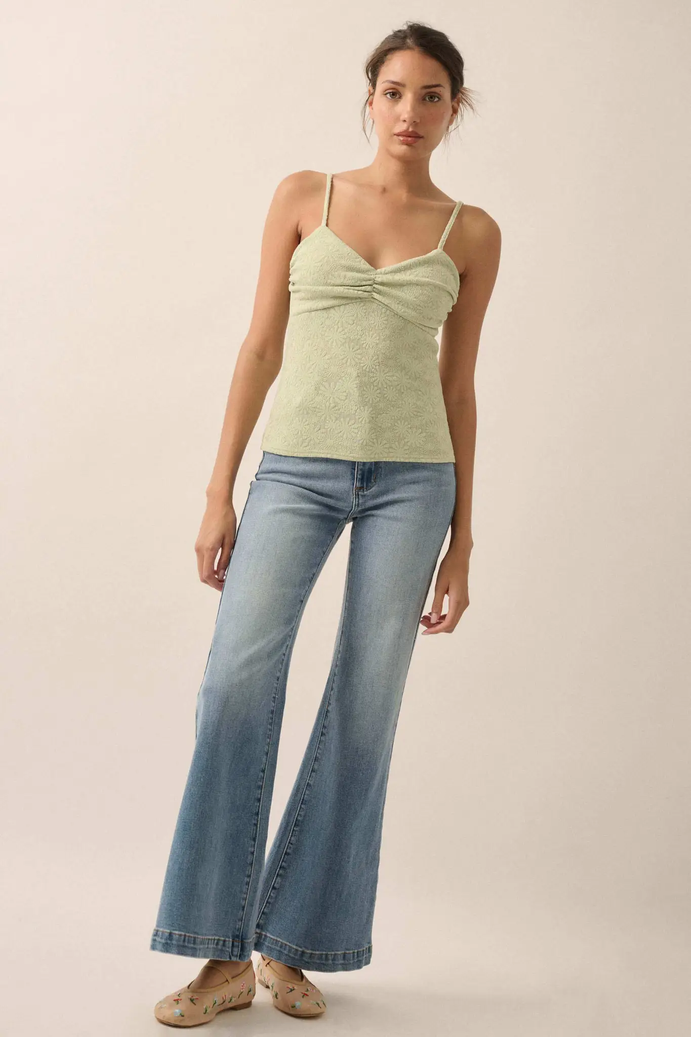 Pure Petals Floral Jacquard Ruched Cami Top - Image 3