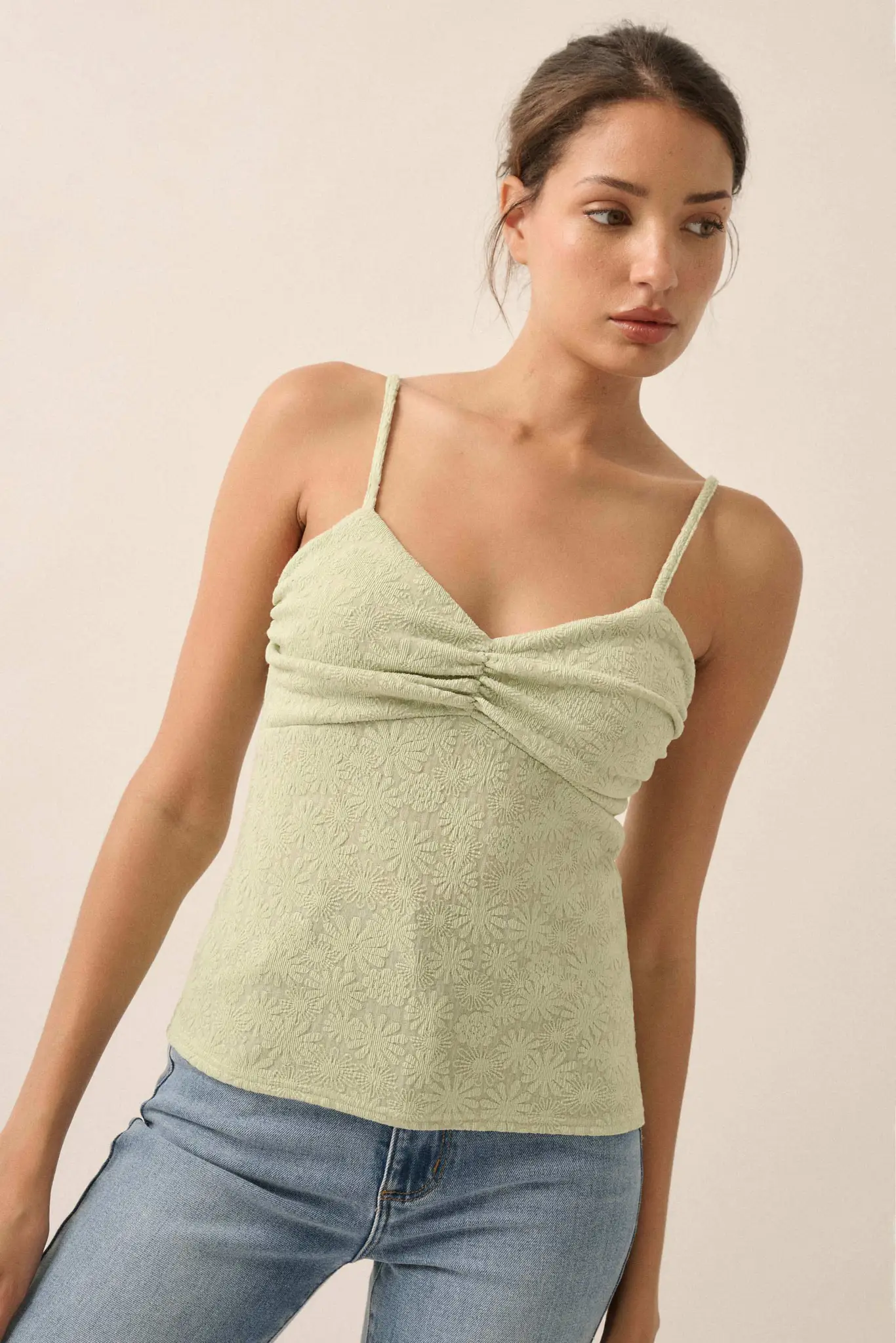 Pure Petals Floral Jacquard Ruched Cami Top - Image 4