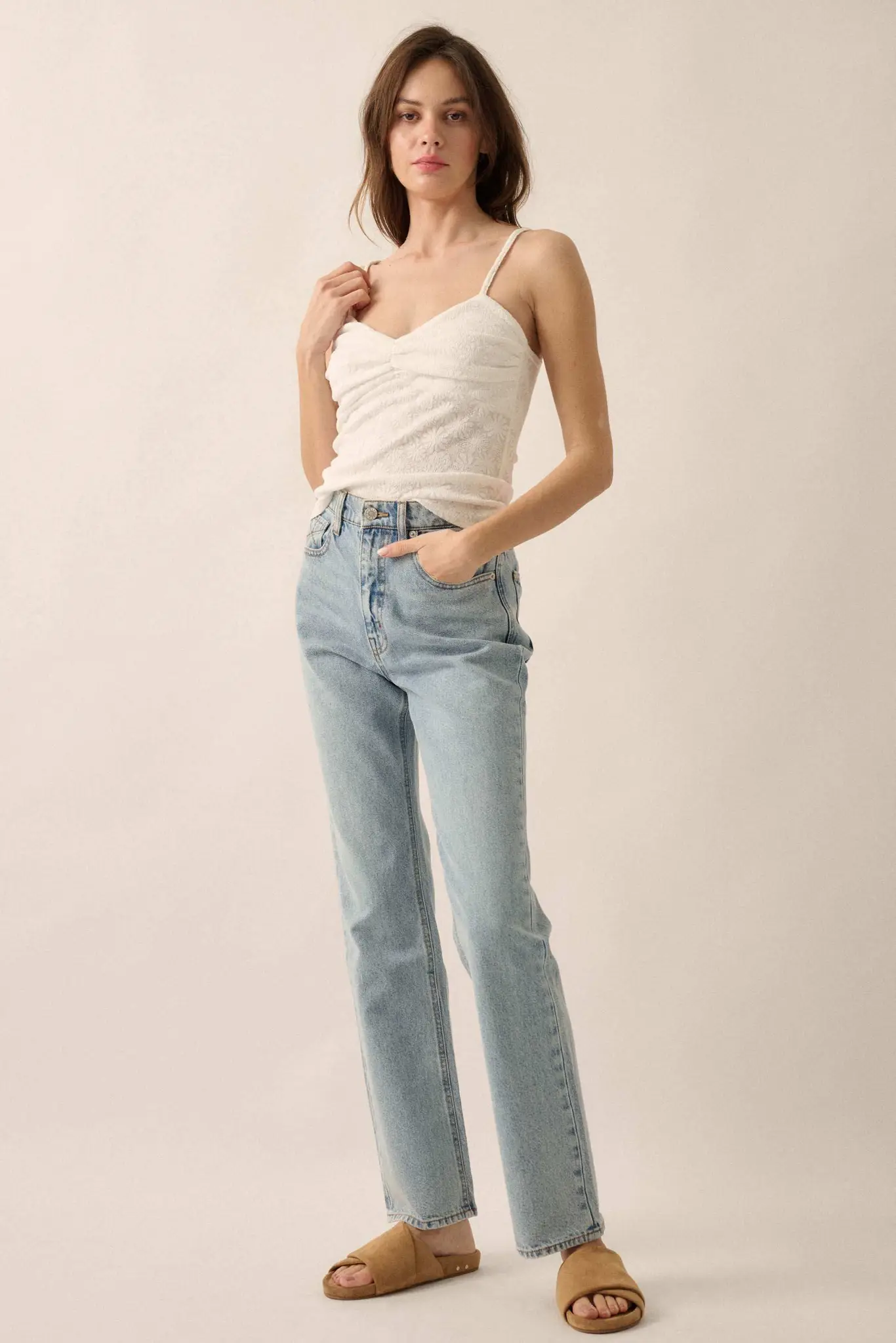 Pure Petals Floral Jacquard Ruched Cami Top - Image 9