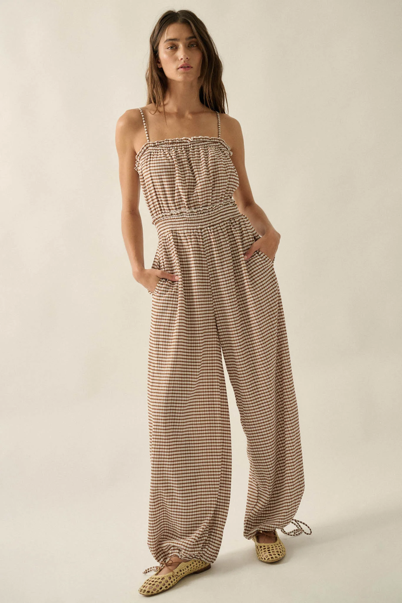 Pure Sweetness Gingham Tie-Back Balloon Jumpsuit