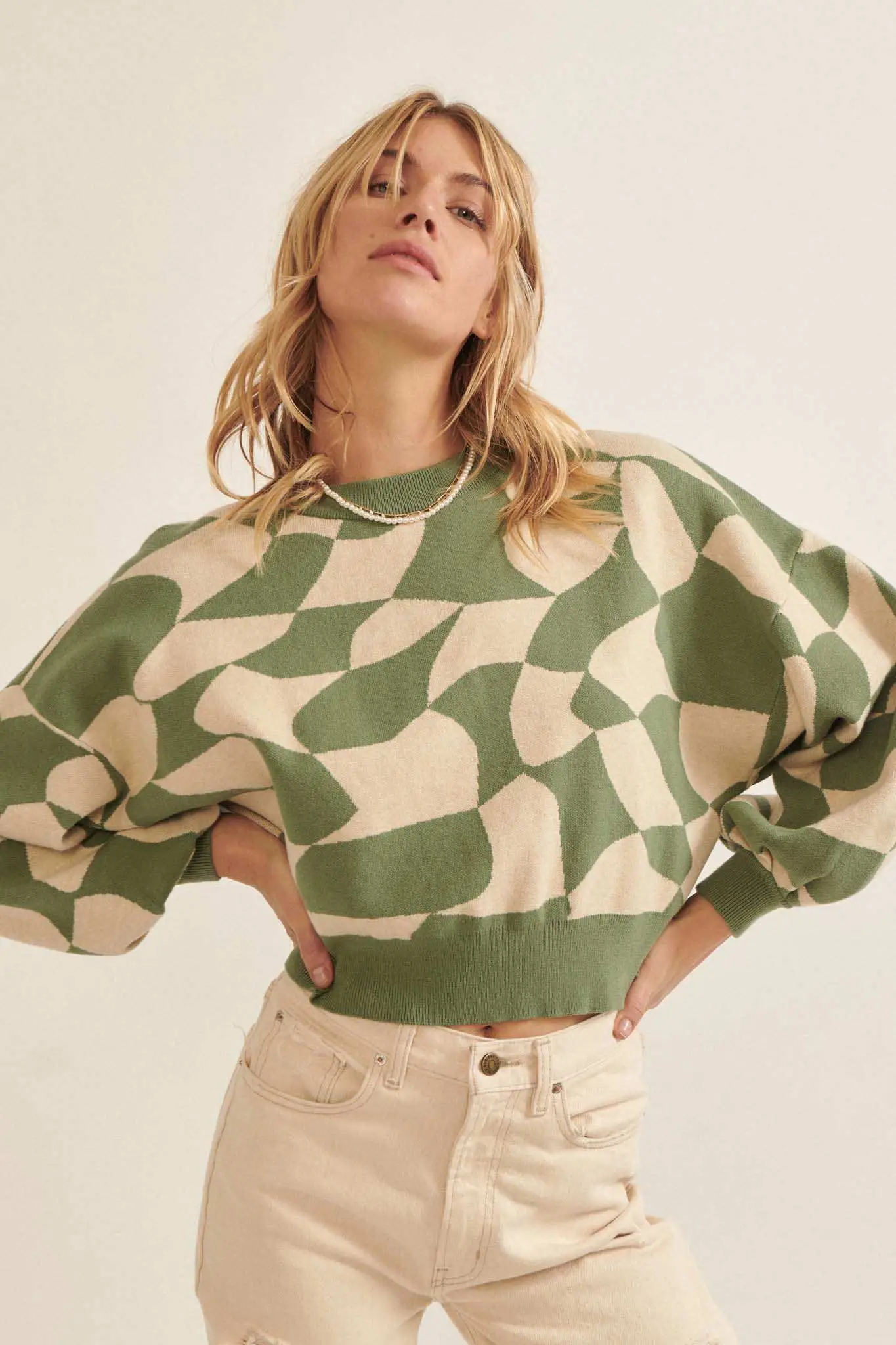 Queen's Row Abstract Checkerboard Sweater - Image 11