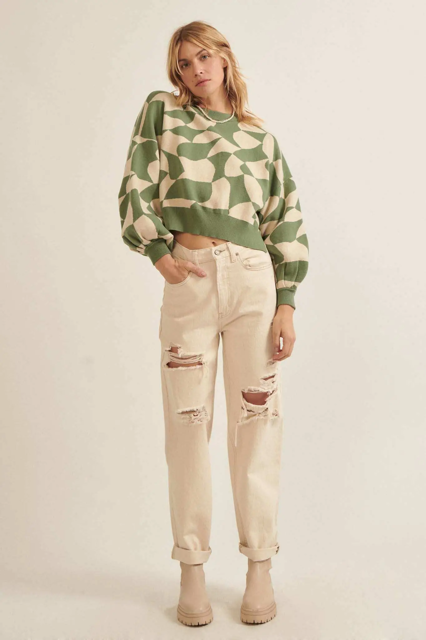 Queen's Row Abstract Checkerboard Sweater - Image 13