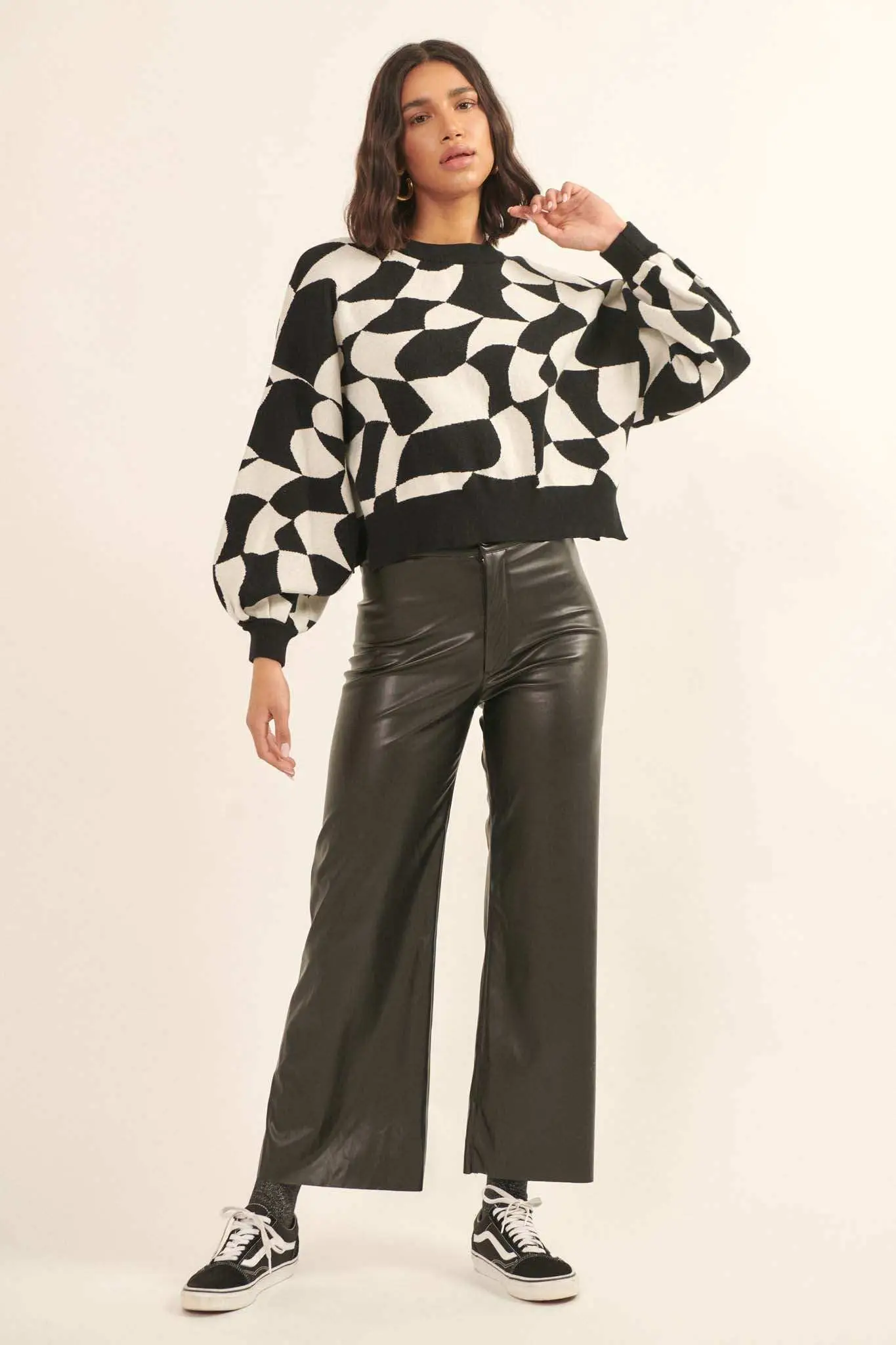 Queen's Row Abstract Checkerboard Sweater - Image 3