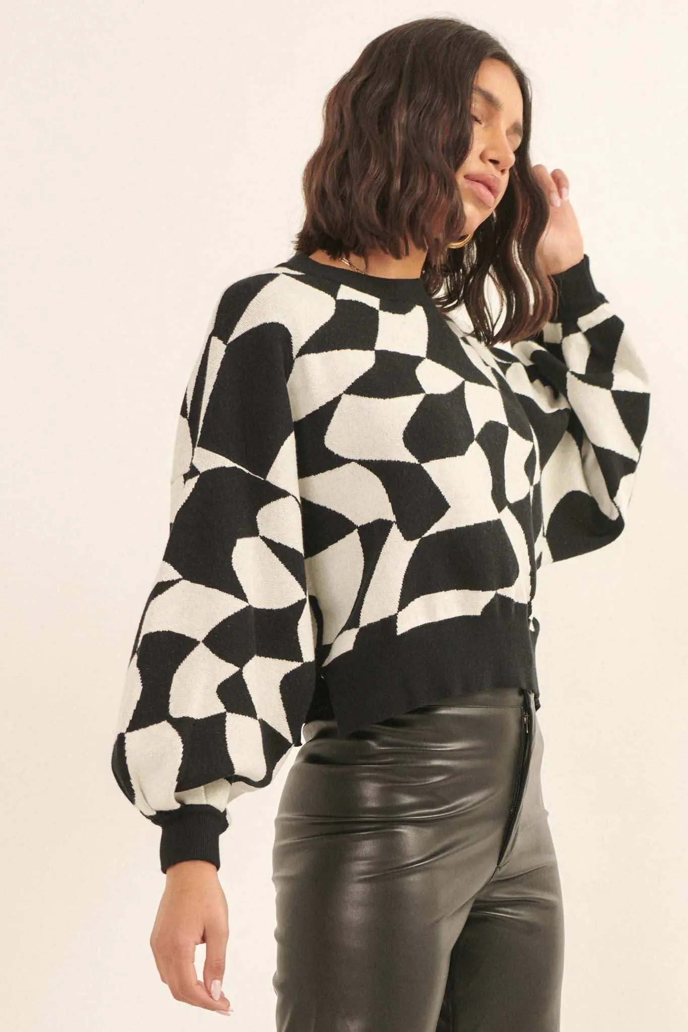 Queen's Row Abstract Checkerboard Sweater - Image 5