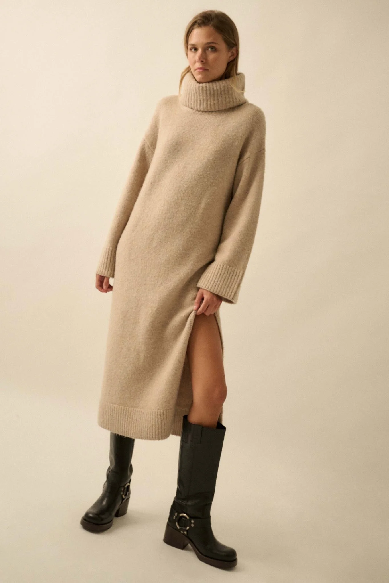Quiet Hour Turtleneck Midi Sweater Dress