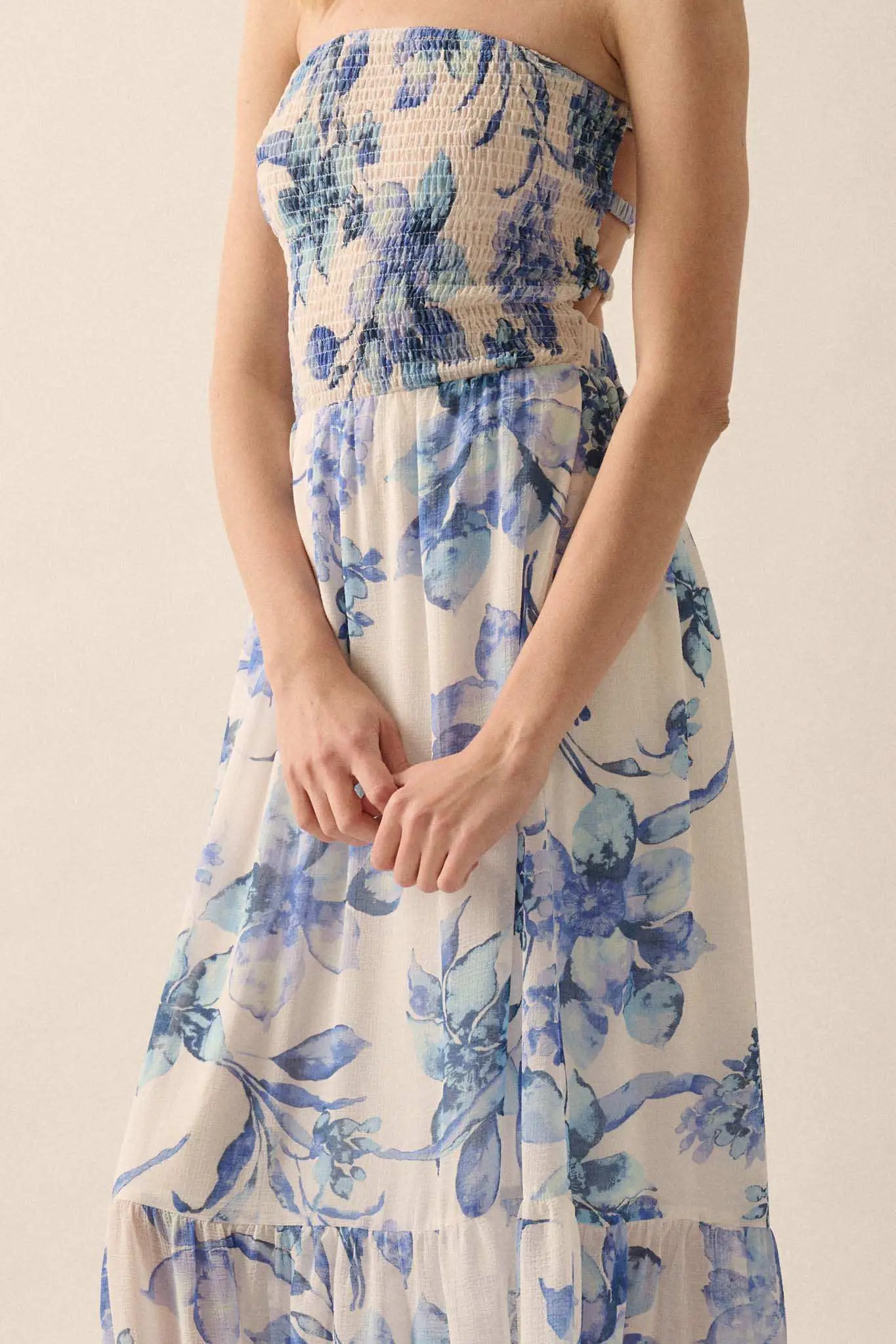 Radiant Garden Floral Chiffon Strapless Maxi Dress - Image 13