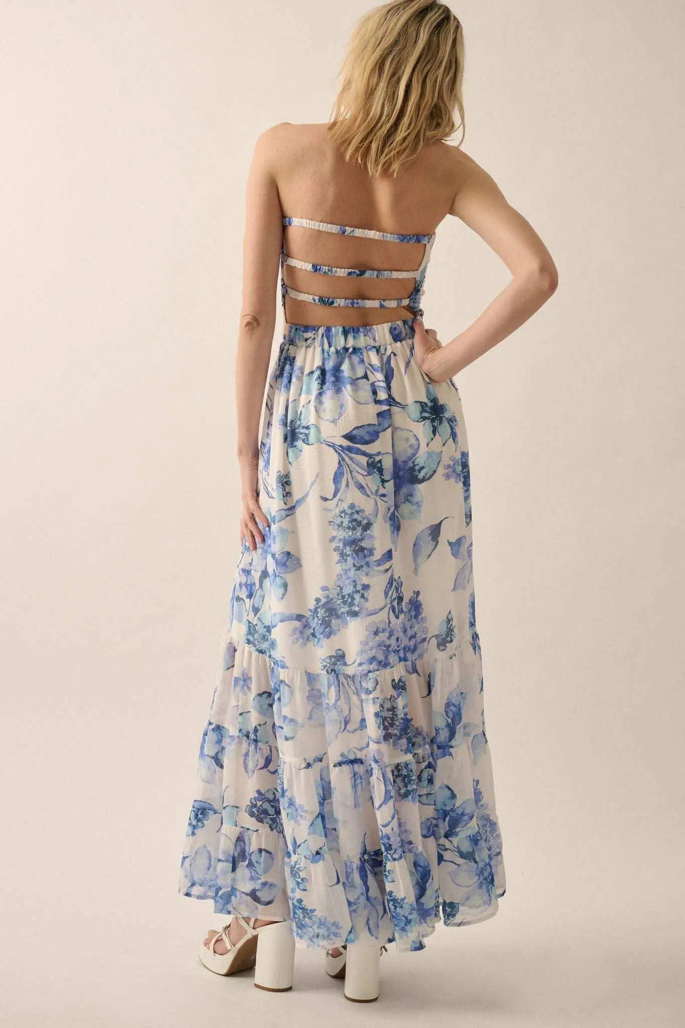 Radiant Garden Floral Chiffon Strapless Maxi Dress - Image 14