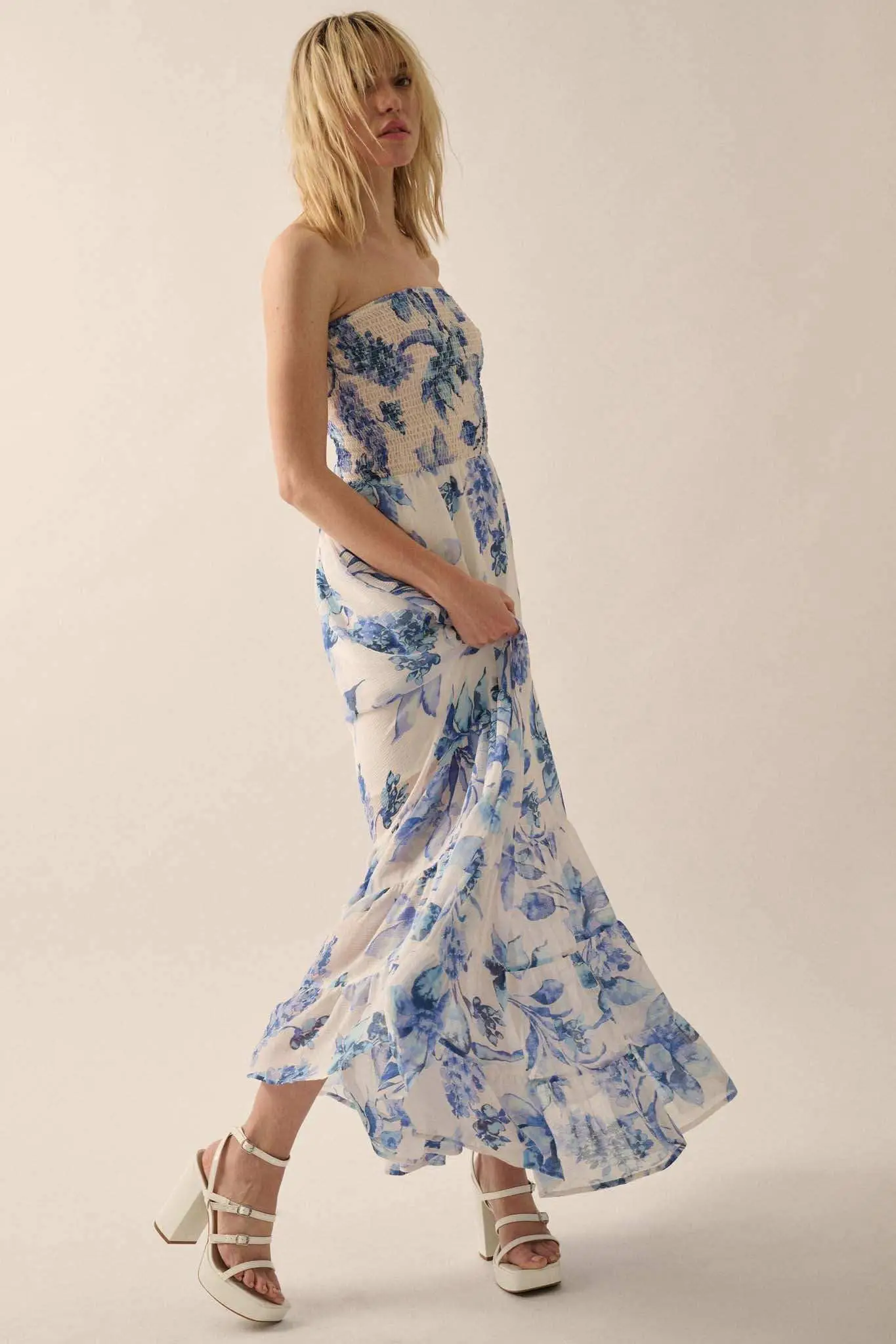Radiant Garden Floral Chiffon Strapless Maxi Dress - Image 15