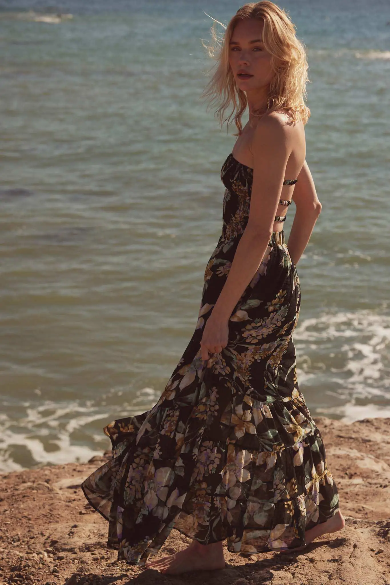 Radiant Garden Floral Chiffon Strapless Maxi Dress - Image 2