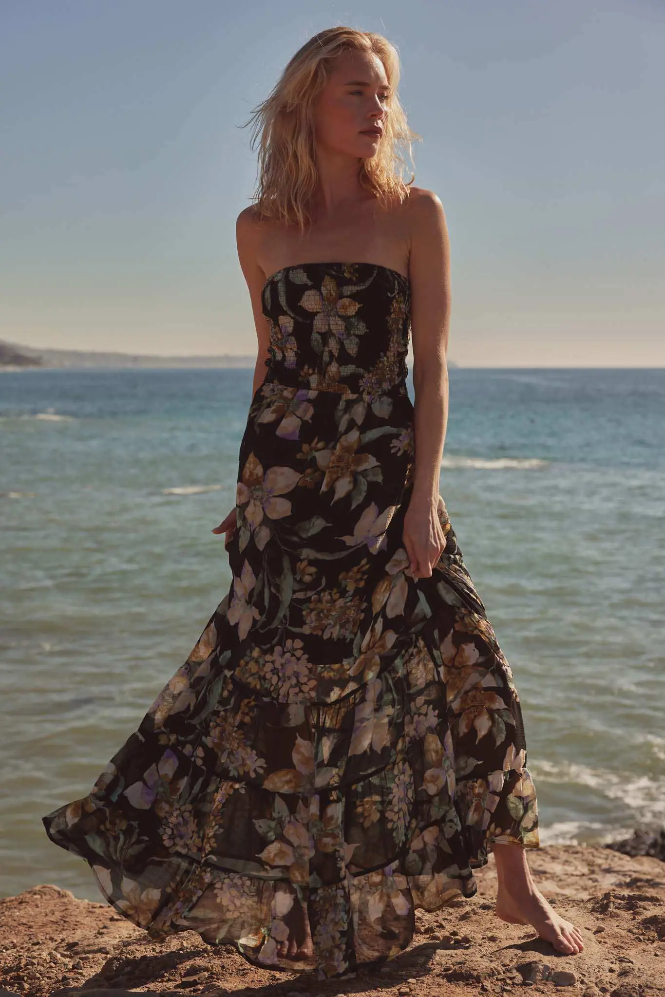 Radiant Garden Floral Chiffon Strapless Maxi Dress - Image 3