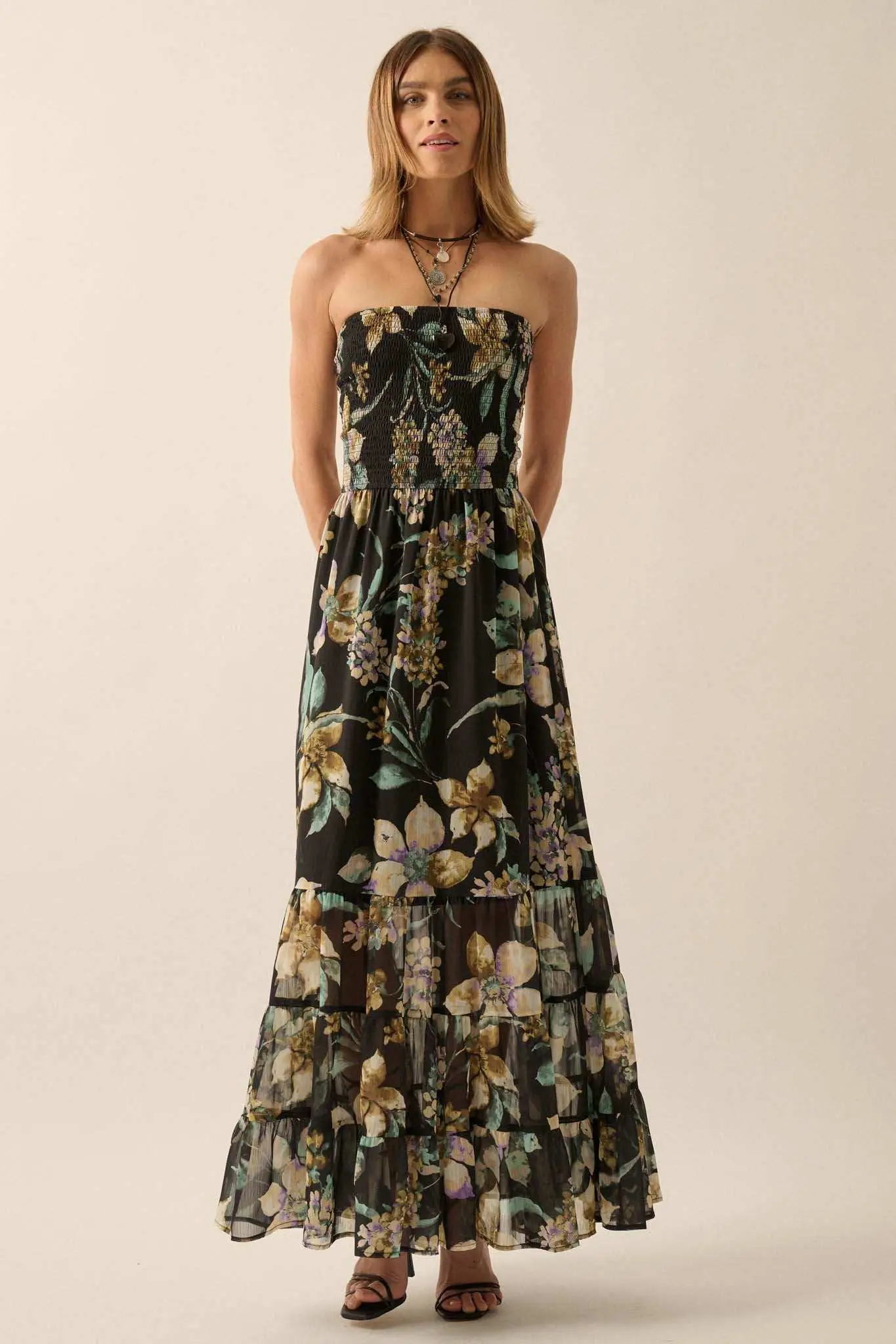 Radiant Garden Floral Chiffon Strapless Maxi Dress - Image 4