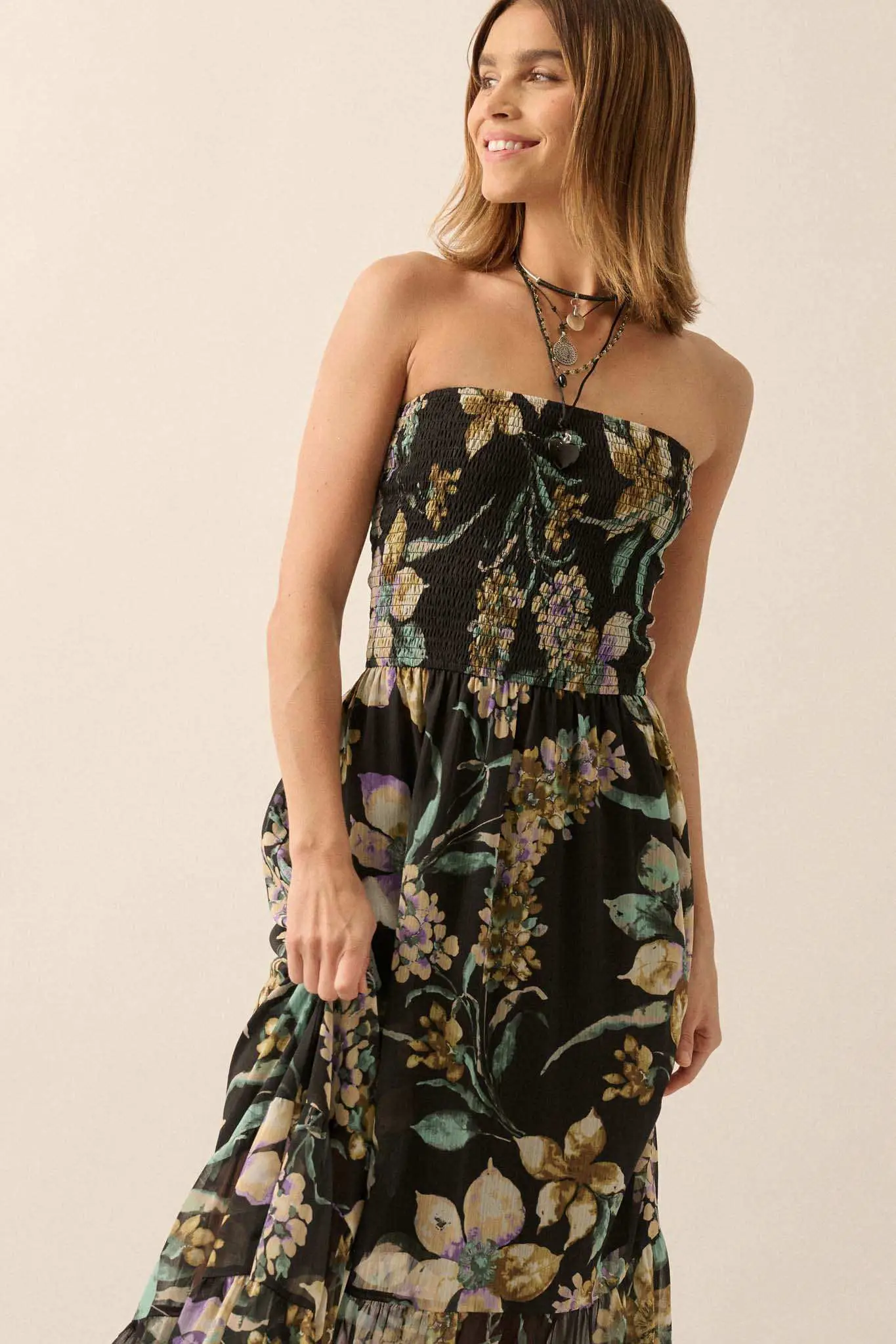 Radiant Garden Floral Chiffon Strapless Maxi Dress - Image 5