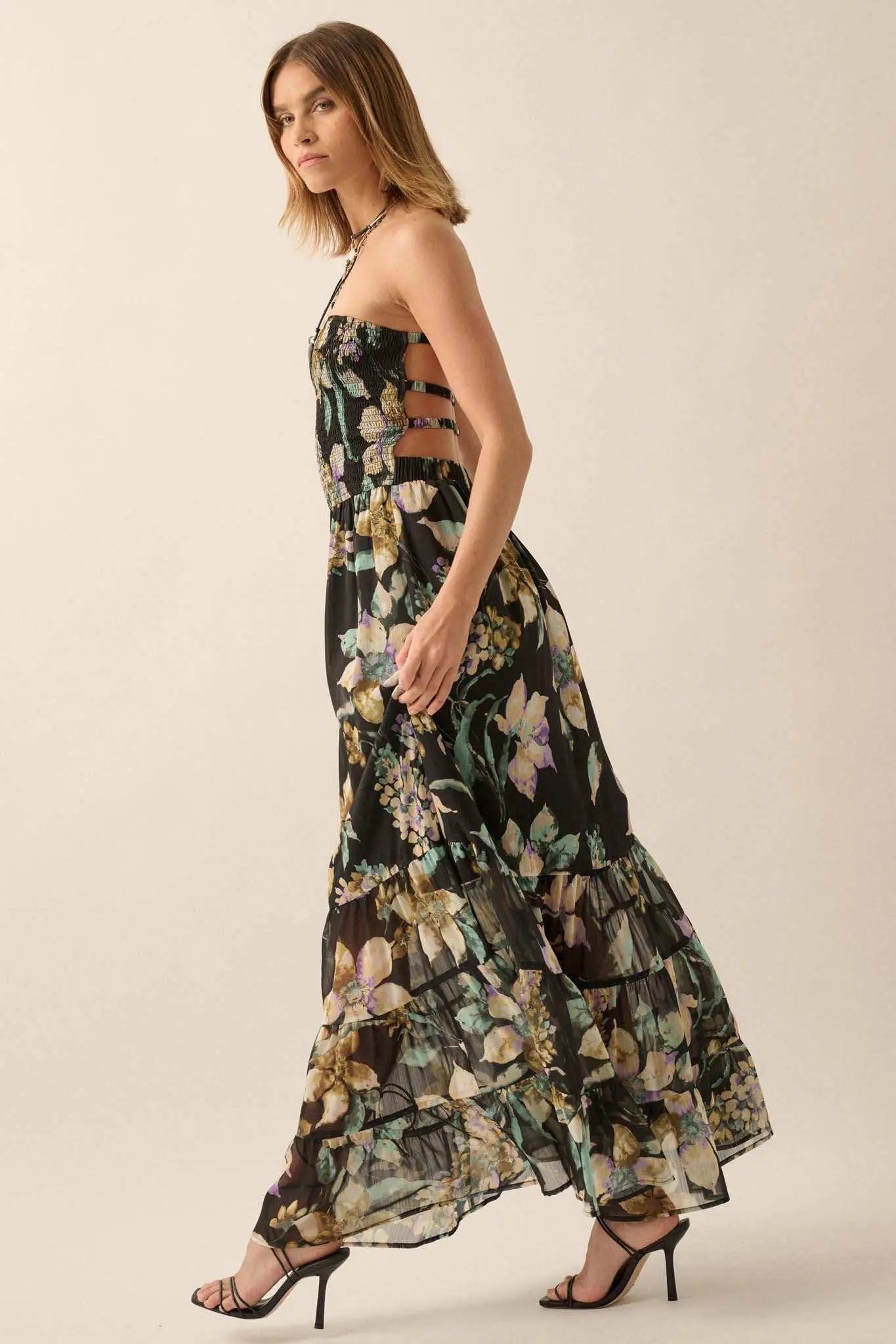 Radiant Garden Floral Chiffon Strapless Maxi Dress - Image 8