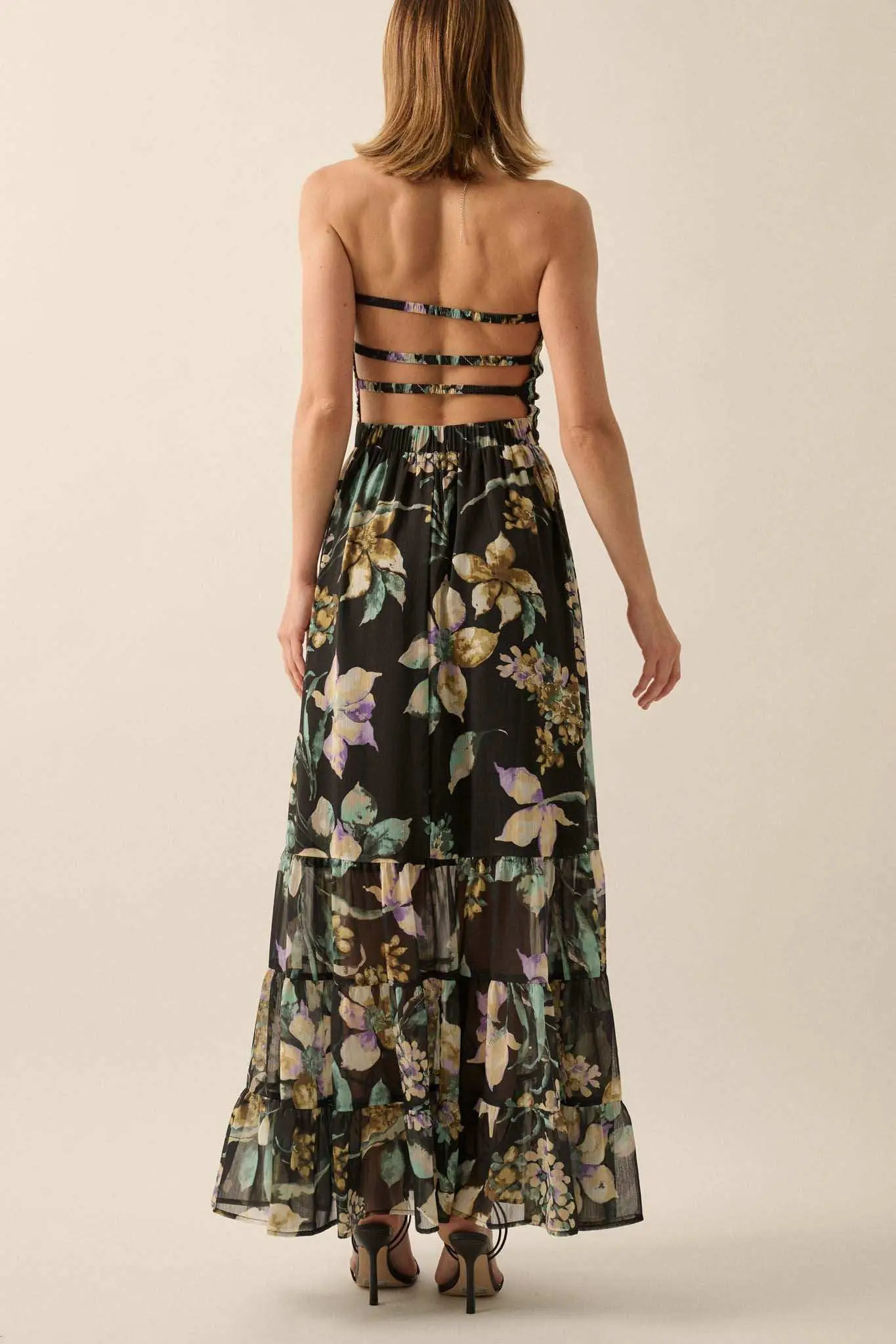 Radiant Garden Floral Chiffon Strapless Maxi Dress - Image 9