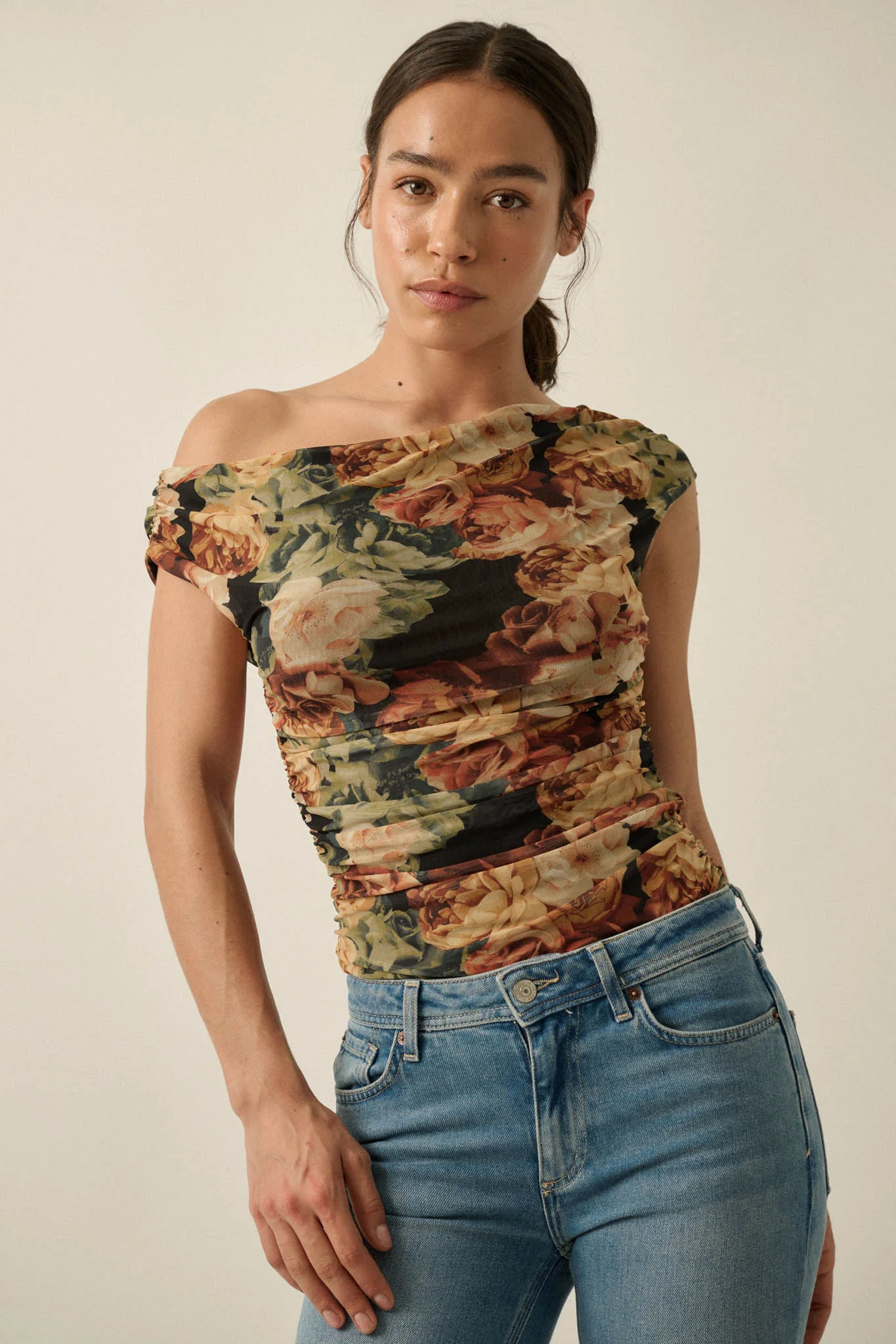 Radiant Roses Floral Mesh One-Shoulder Bodysuit - Image 3