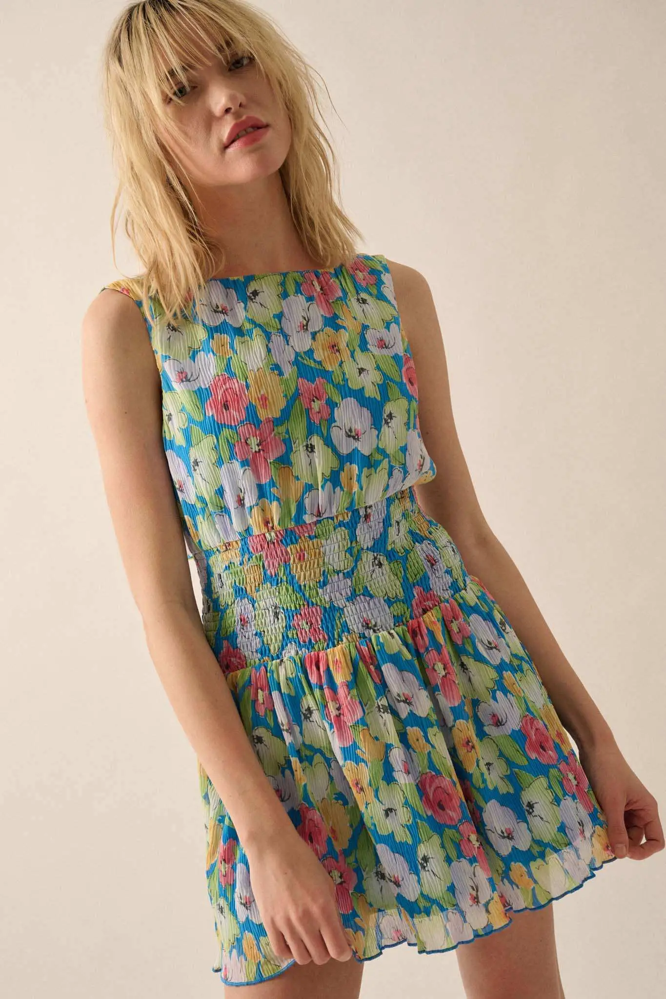 Rainbow Blooms Pleated Floral Mini Dress - Image 10