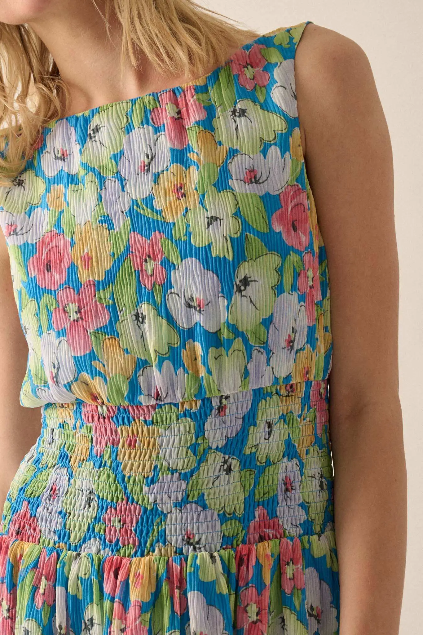 Rainbow Blooms Pleated Floral Mini Dress - Image 8