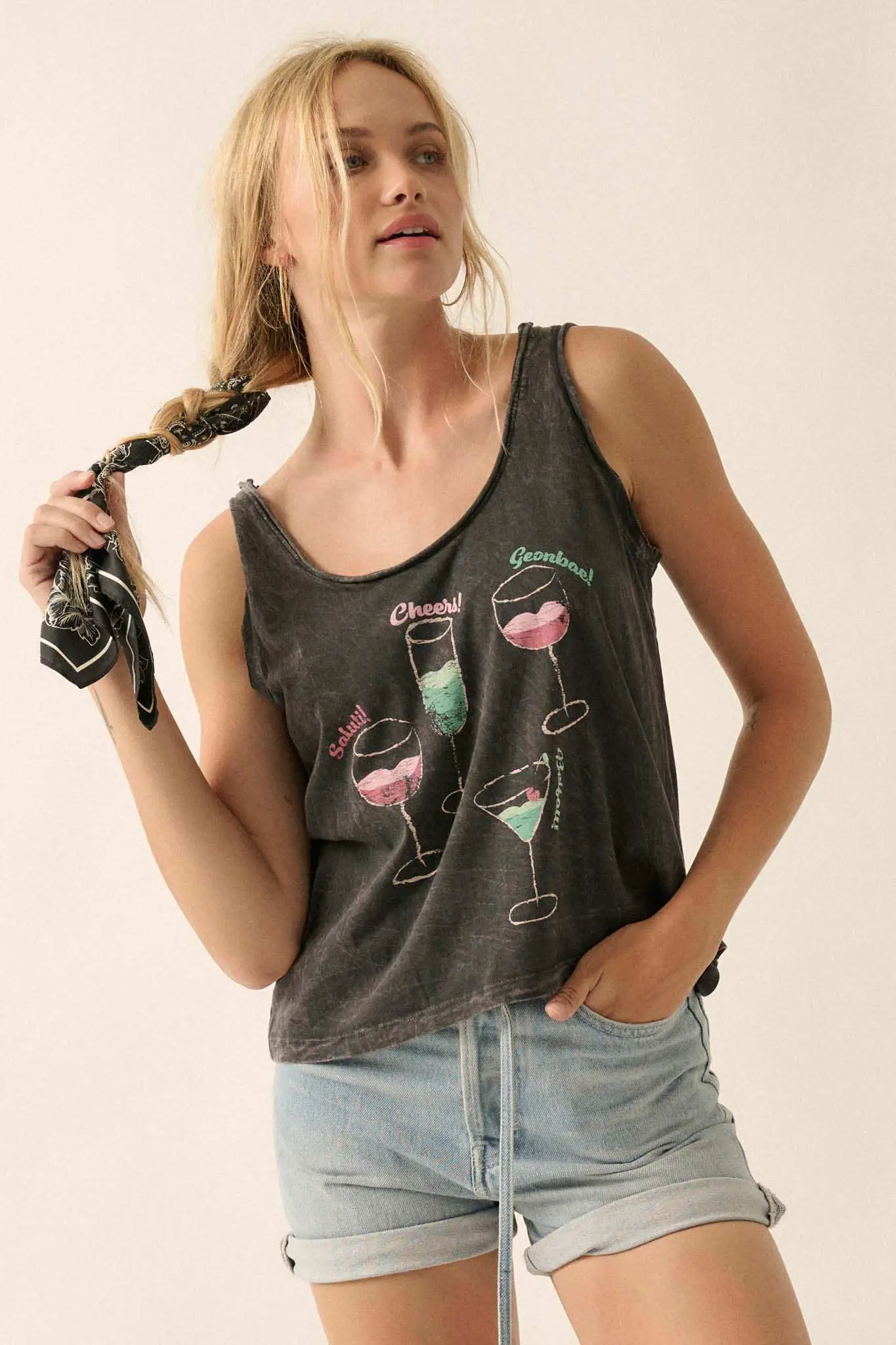 Raise a Glass Raw-Edge Graphic Tank Top - Image 3