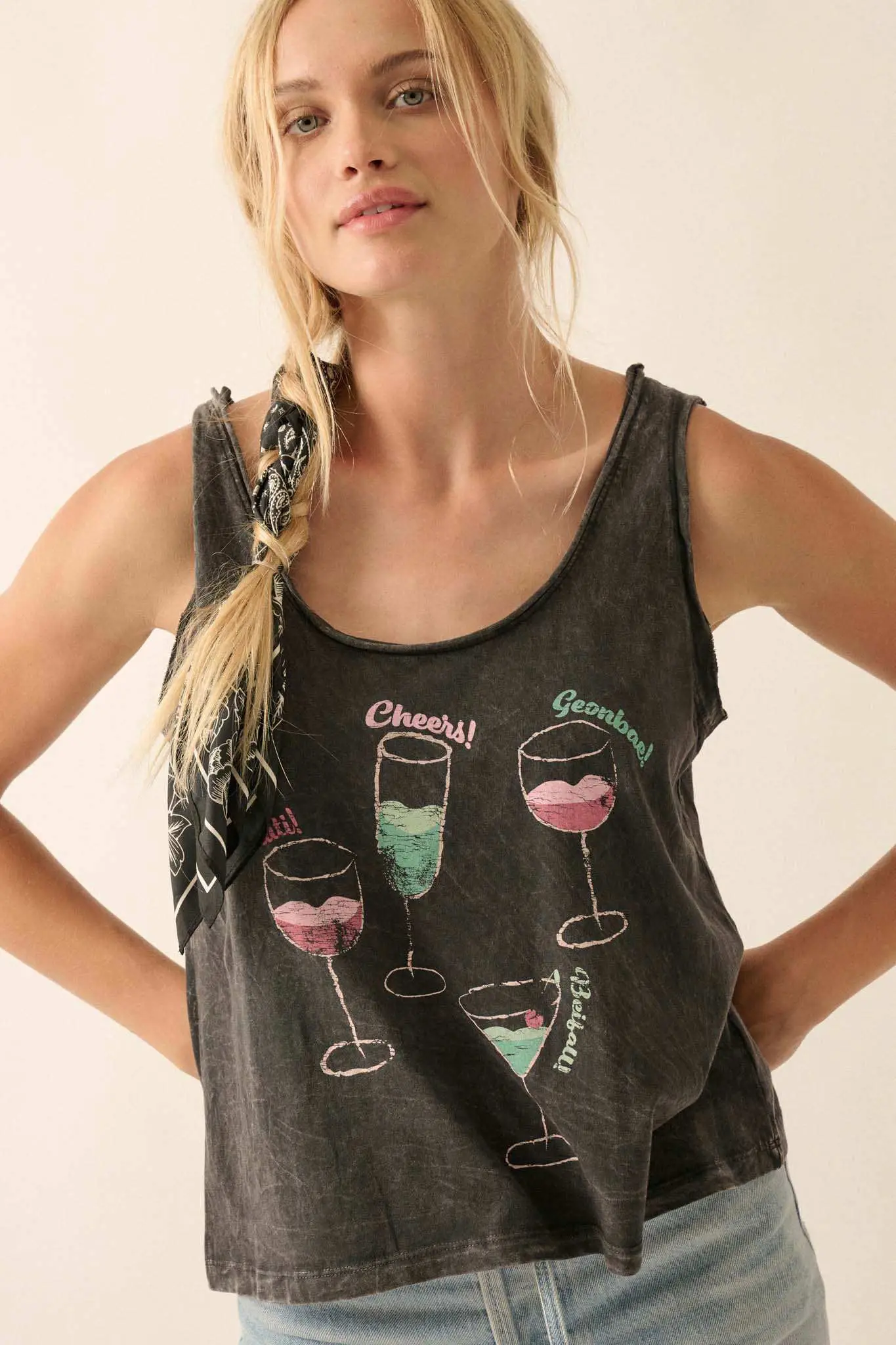 Raise a Glass Raw-Edge Graphic Tank Top - Image 4
