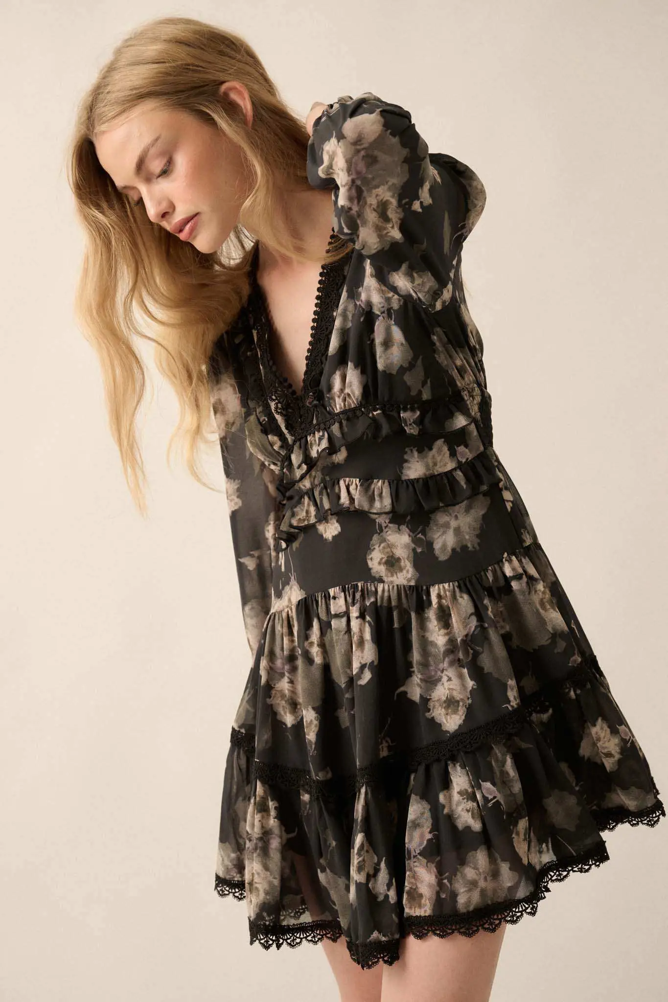Rambling Rose Floral Ruffled Lace-Trim Mini Dress - Image 7