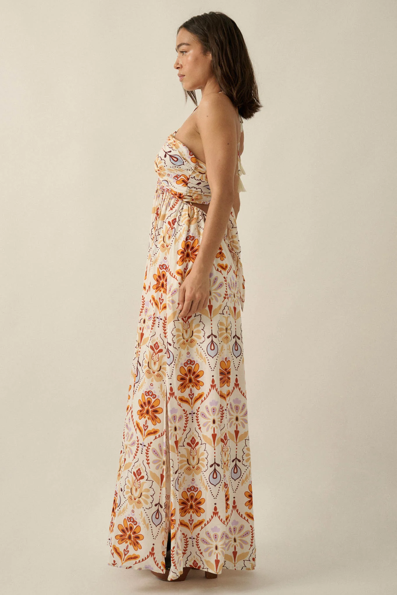 Rare Blooms Floral Medallion-Print Halter Maxi Dress - Image 6
