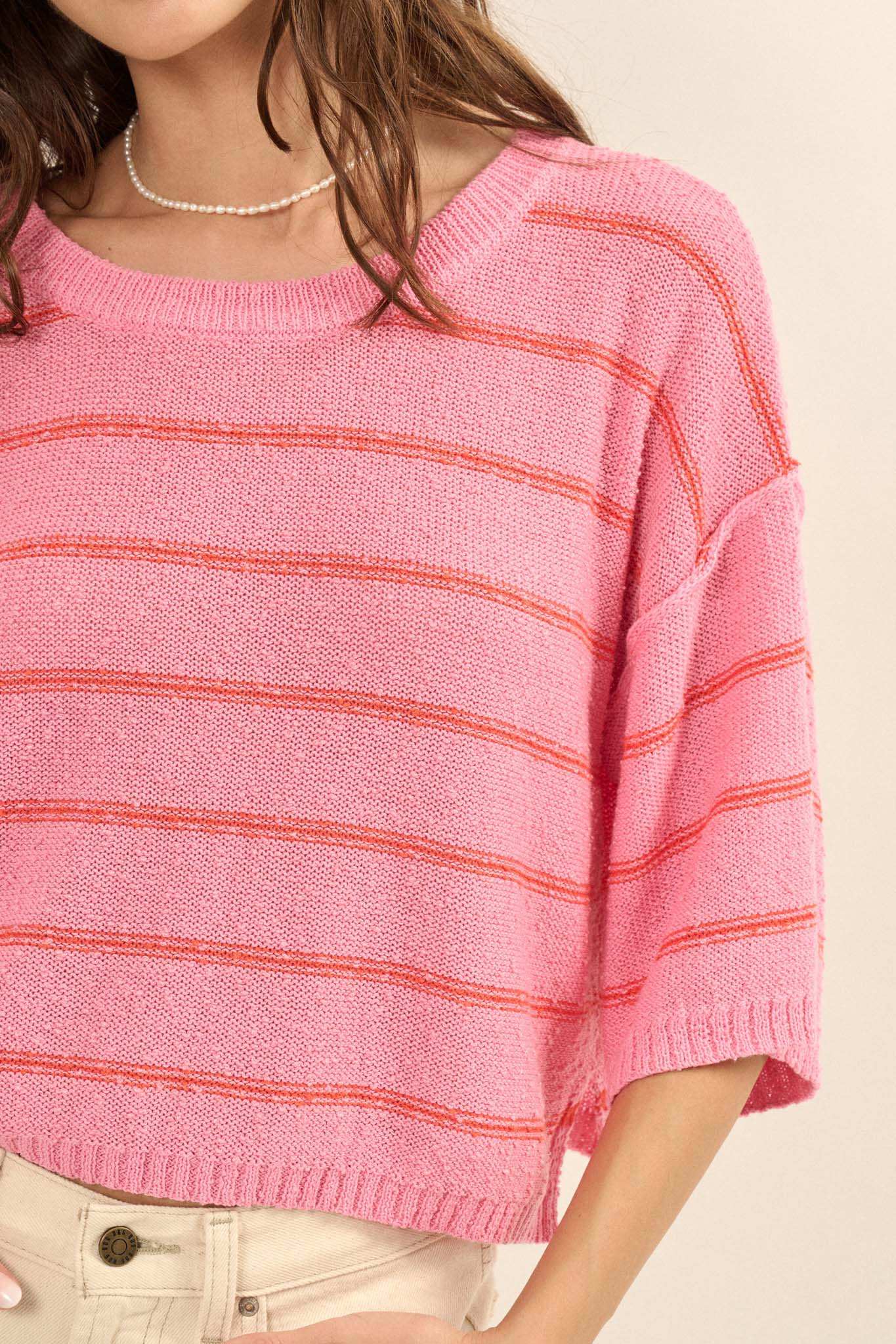 Read My Mind Striped Three-Quarter Sleeve Sweater - Image 36