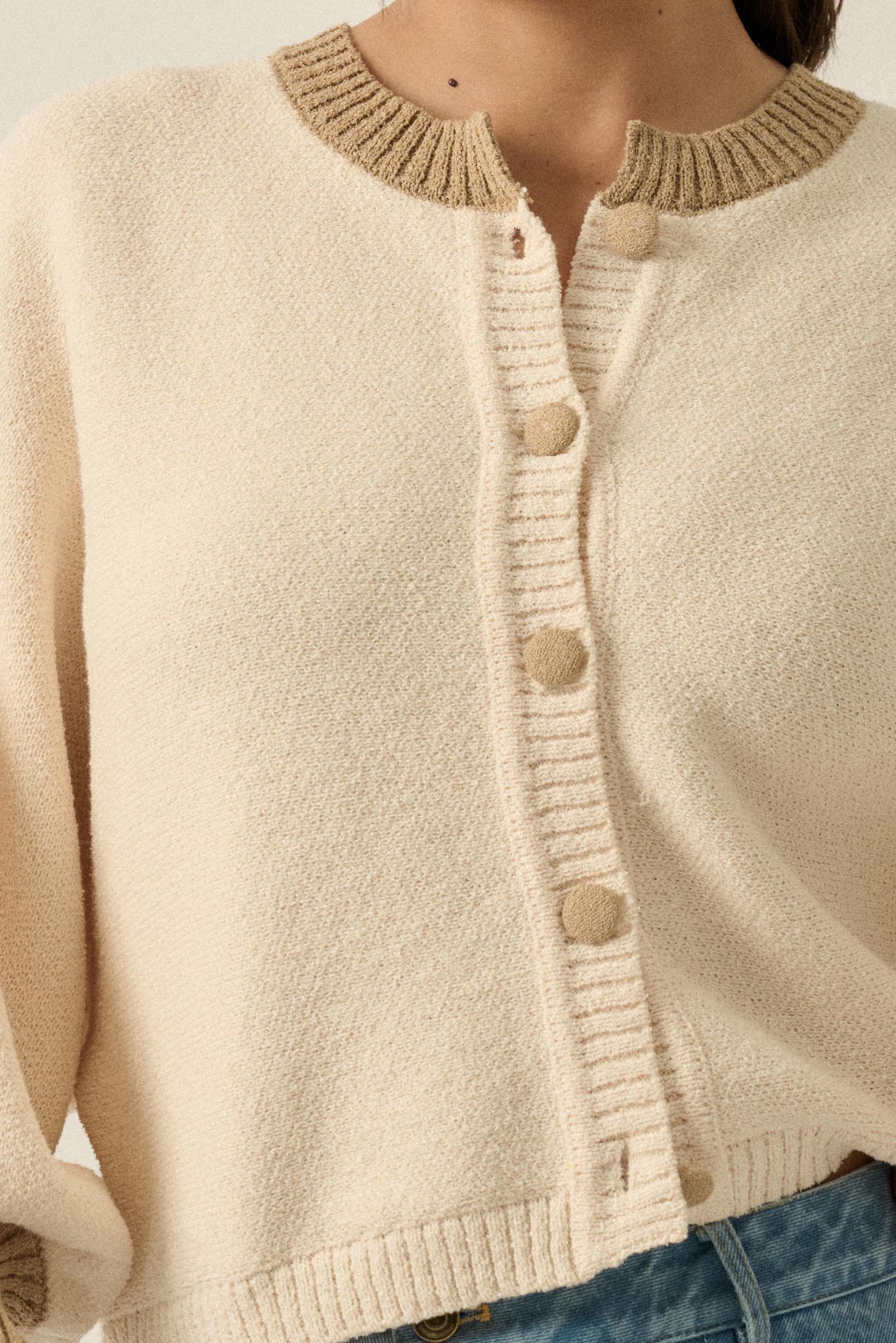 Ready or Not Contrast Knit Bubble-Sleeve Cardigan - Image 10
