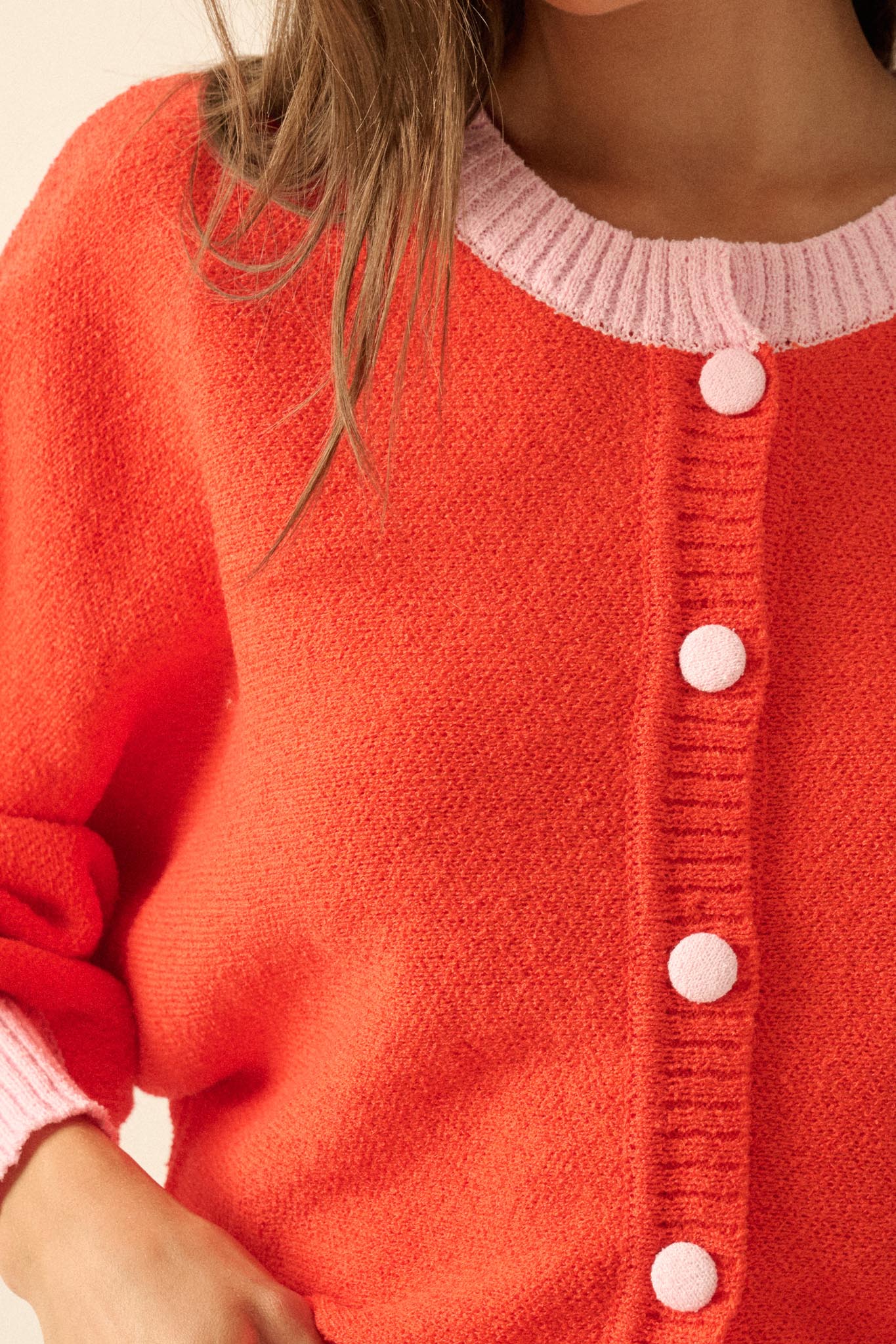 Ready or Not Contrast Knit Bubble-Sleeve Cardigan - Image 14