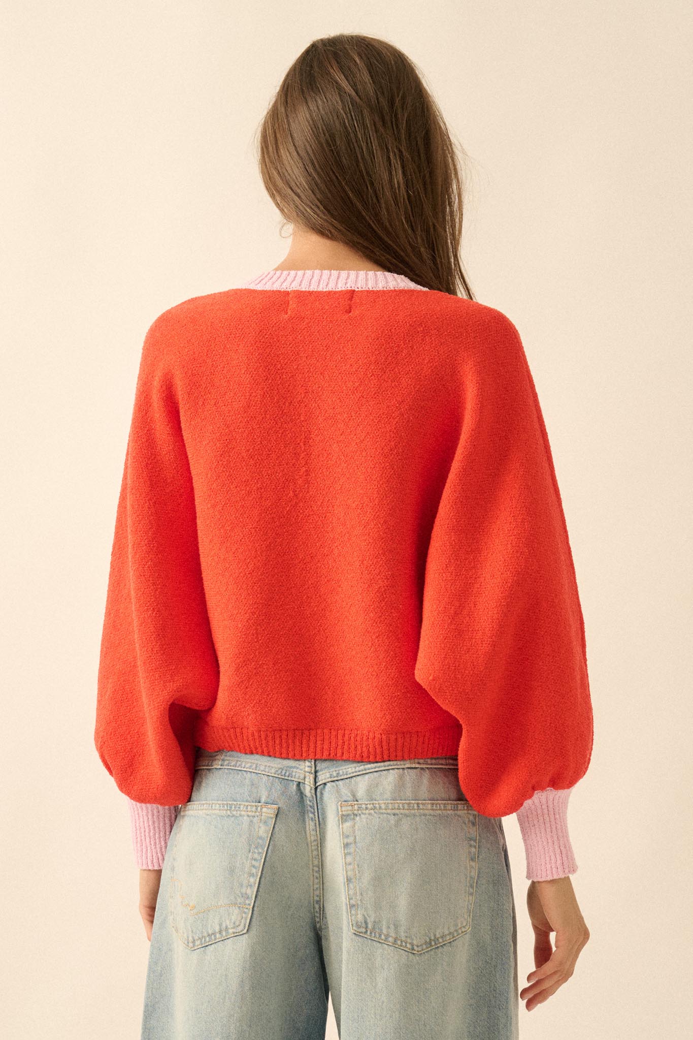 Ready or Not Contrast Knit Bubble-Sleeve Cardigan - Image 18