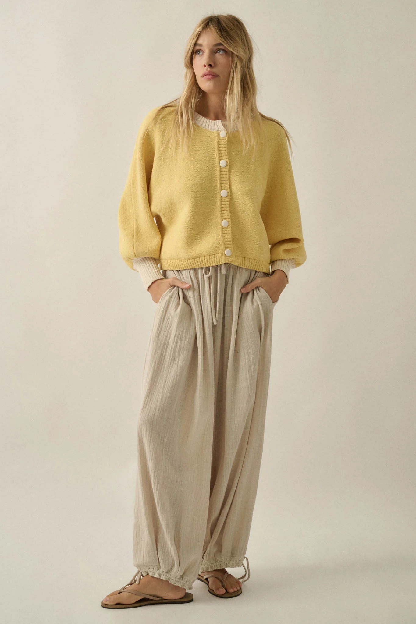 Ready or Not Contrast Knit Bubble-Sleeve Cardigan - Image 5