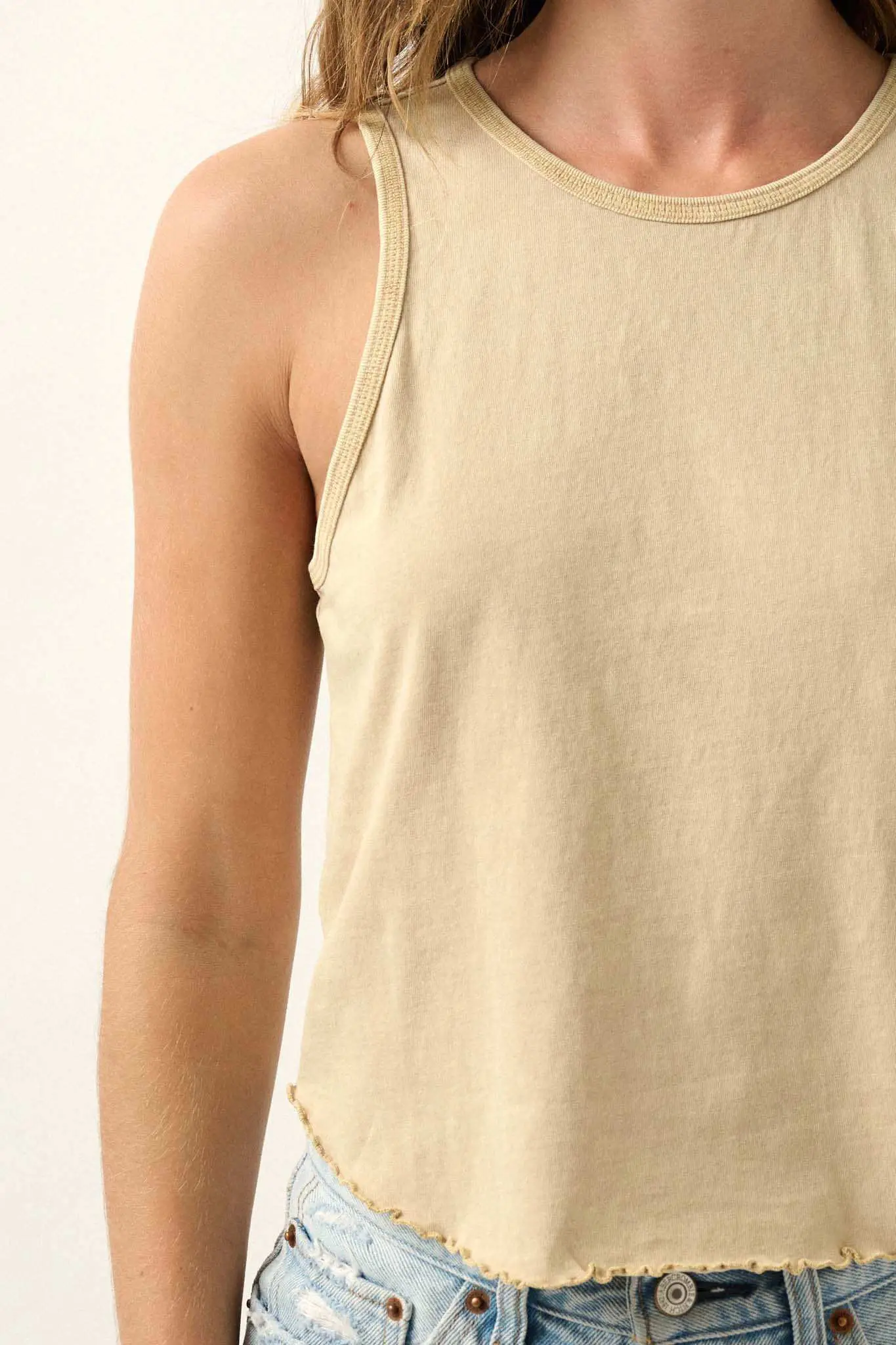 Real Talk Vintage-Wash Lettuce-Edge Tank Top - Image 3