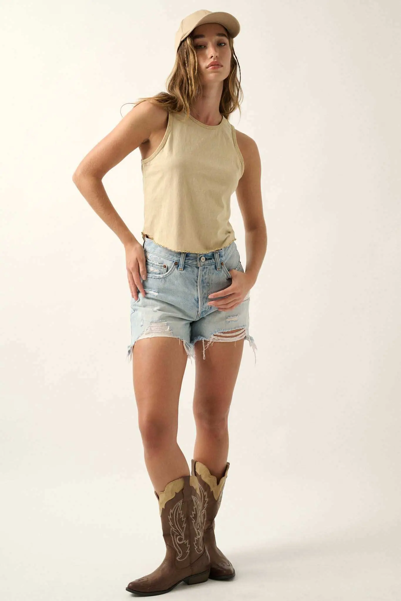 Real Talk Vintage-Wash Lettuce-Edge Tank Top - Image 5