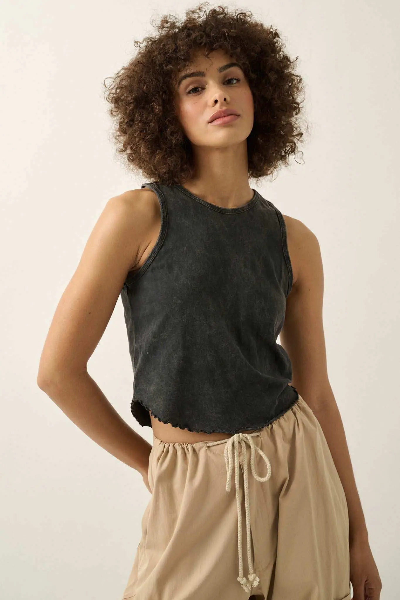 Real Talk Vintage-Wash Lettuce-Edge Tank Top - Image 7