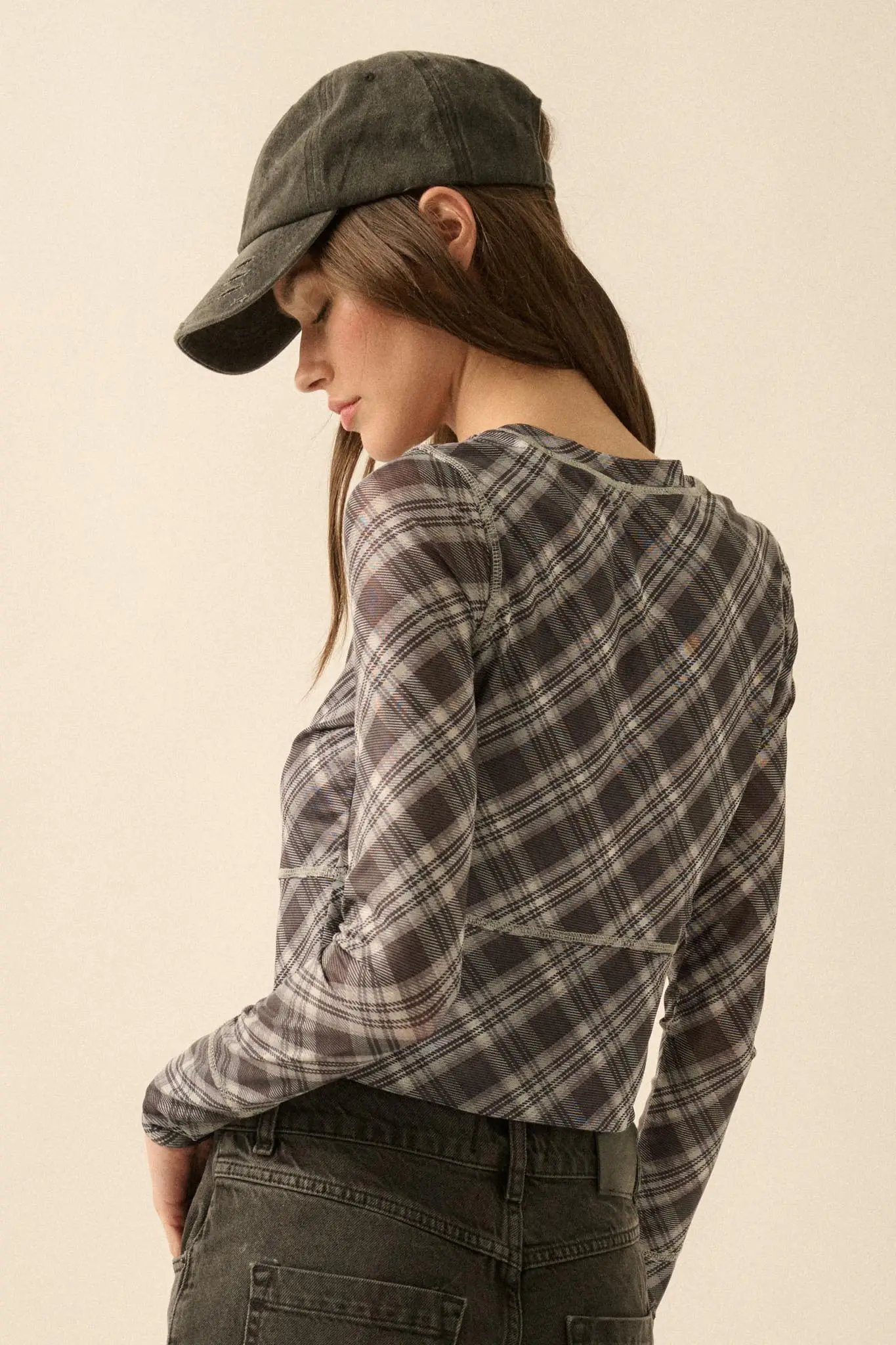 Reality Check Plaid Cropped Long-Sleeve Top - Image 12