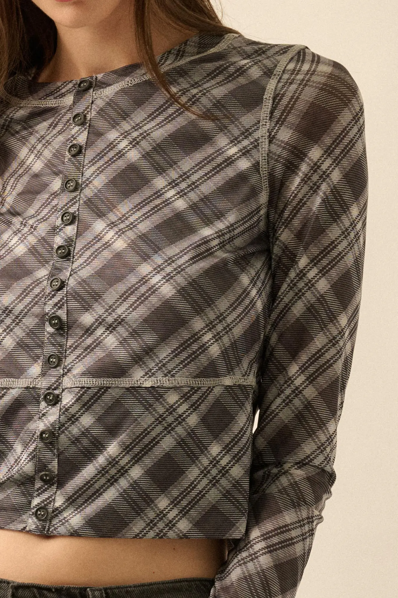 Reality Check Plaid Cropped Long-Sleeve Top - Image 8