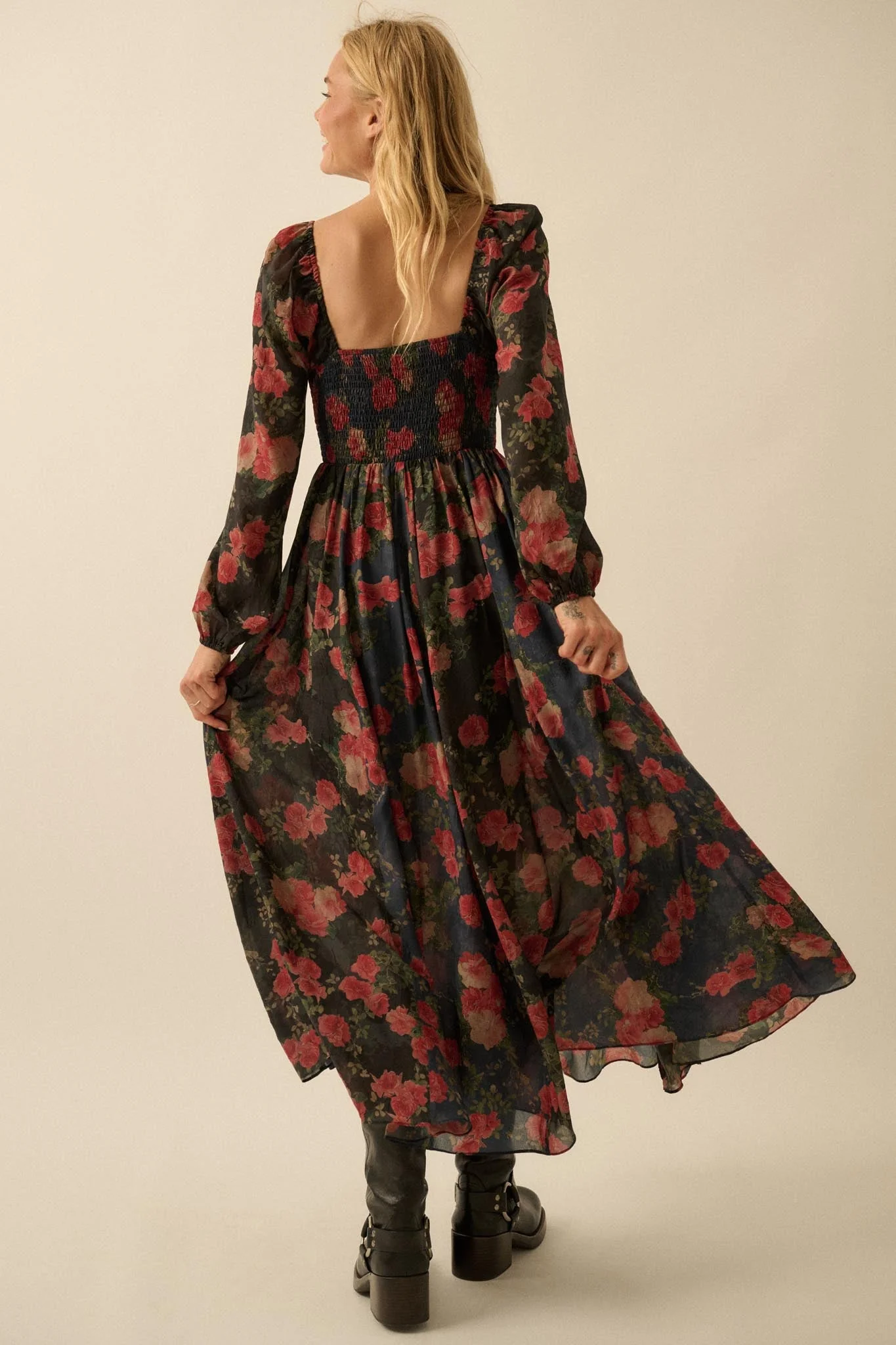 Refined Roses Smocked Floral Maxi Peasant Dress - Image 2