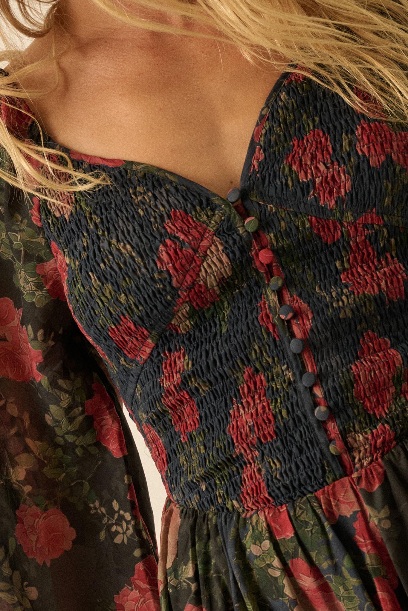 Refined Roses Smocked Floral Maxi Peasant Dress - Image 4
