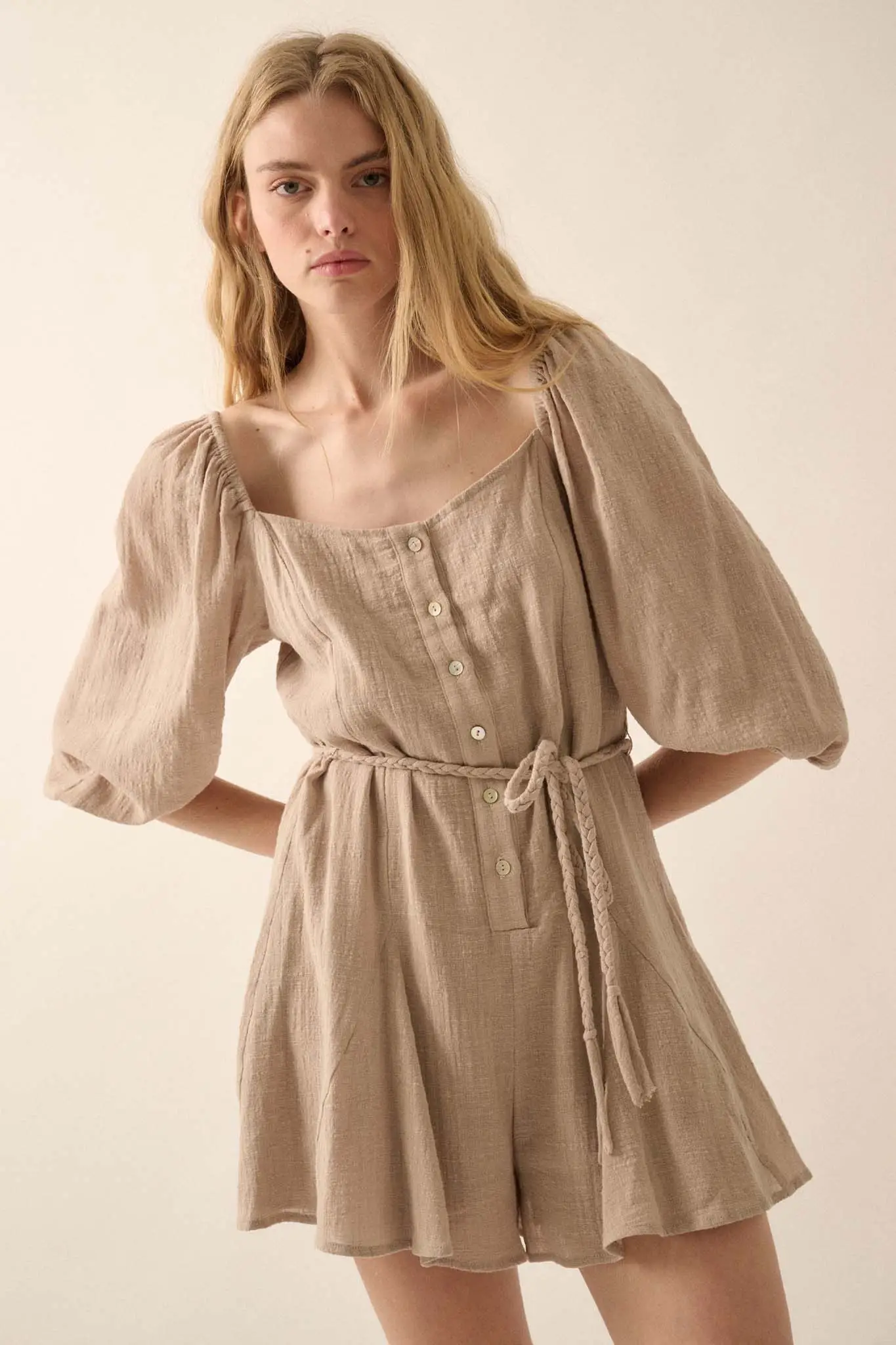 Refreshing Breeze Belted Puff-Sleeve Romper - Image 10