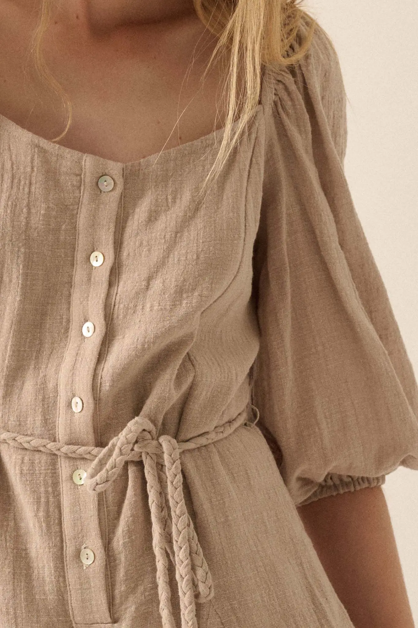 Refreshing Breeze Belted Puff-Sleeve Romper - Image 11