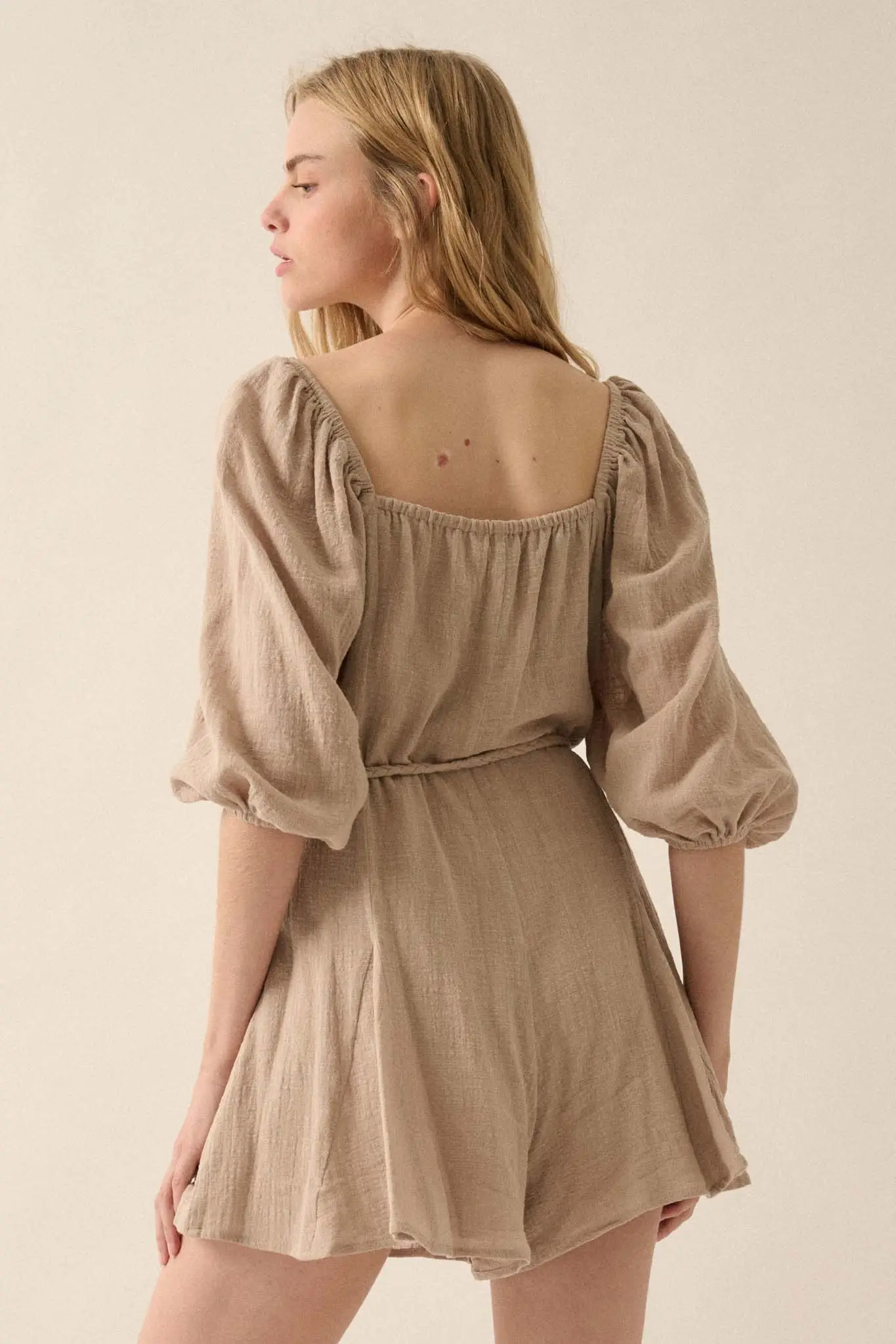 Refreshing Breeze Belted Puff-Sleeve Romper - Image 15