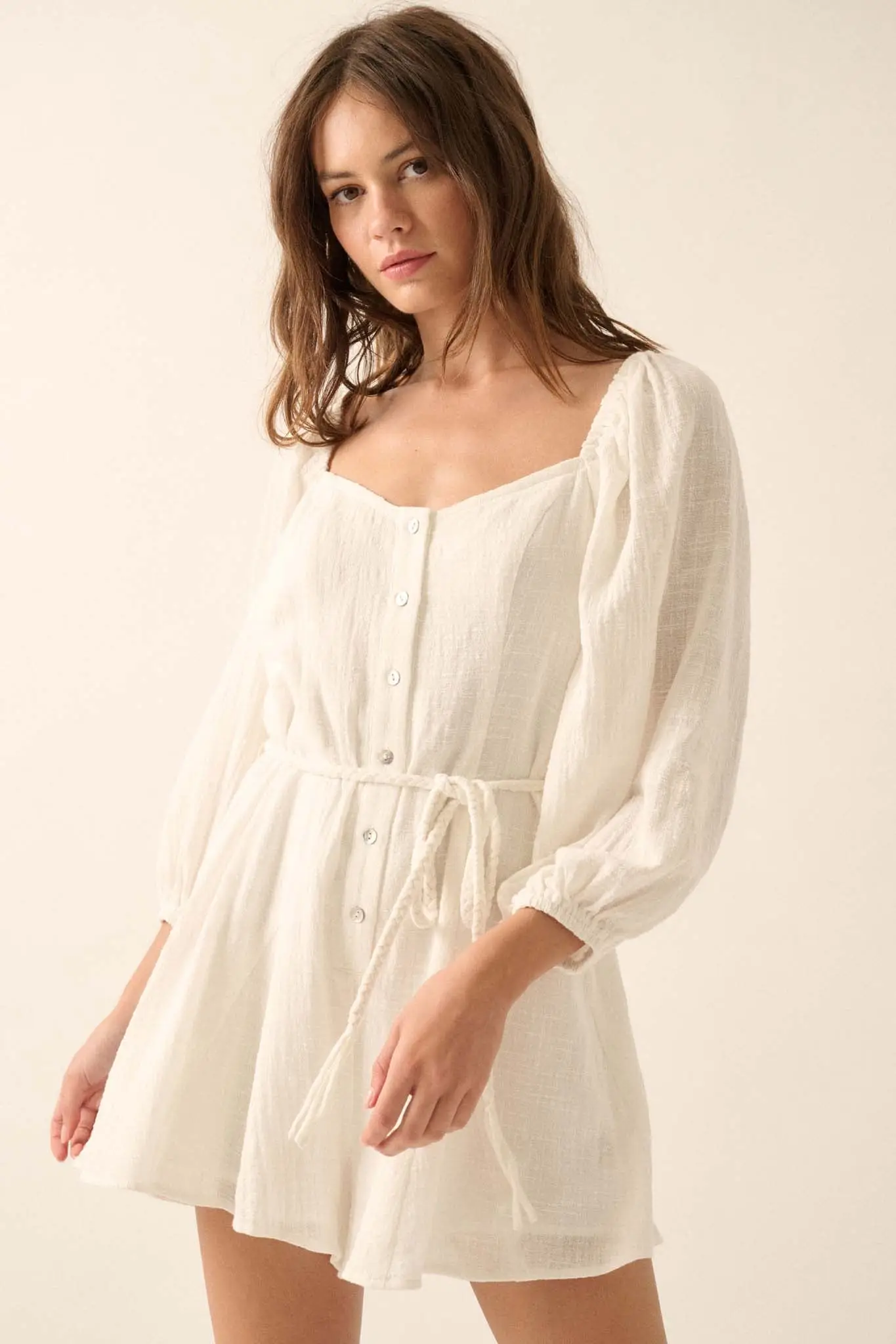 Refreshing Breeze Belted Puff-Sleeve Romper - Image 7