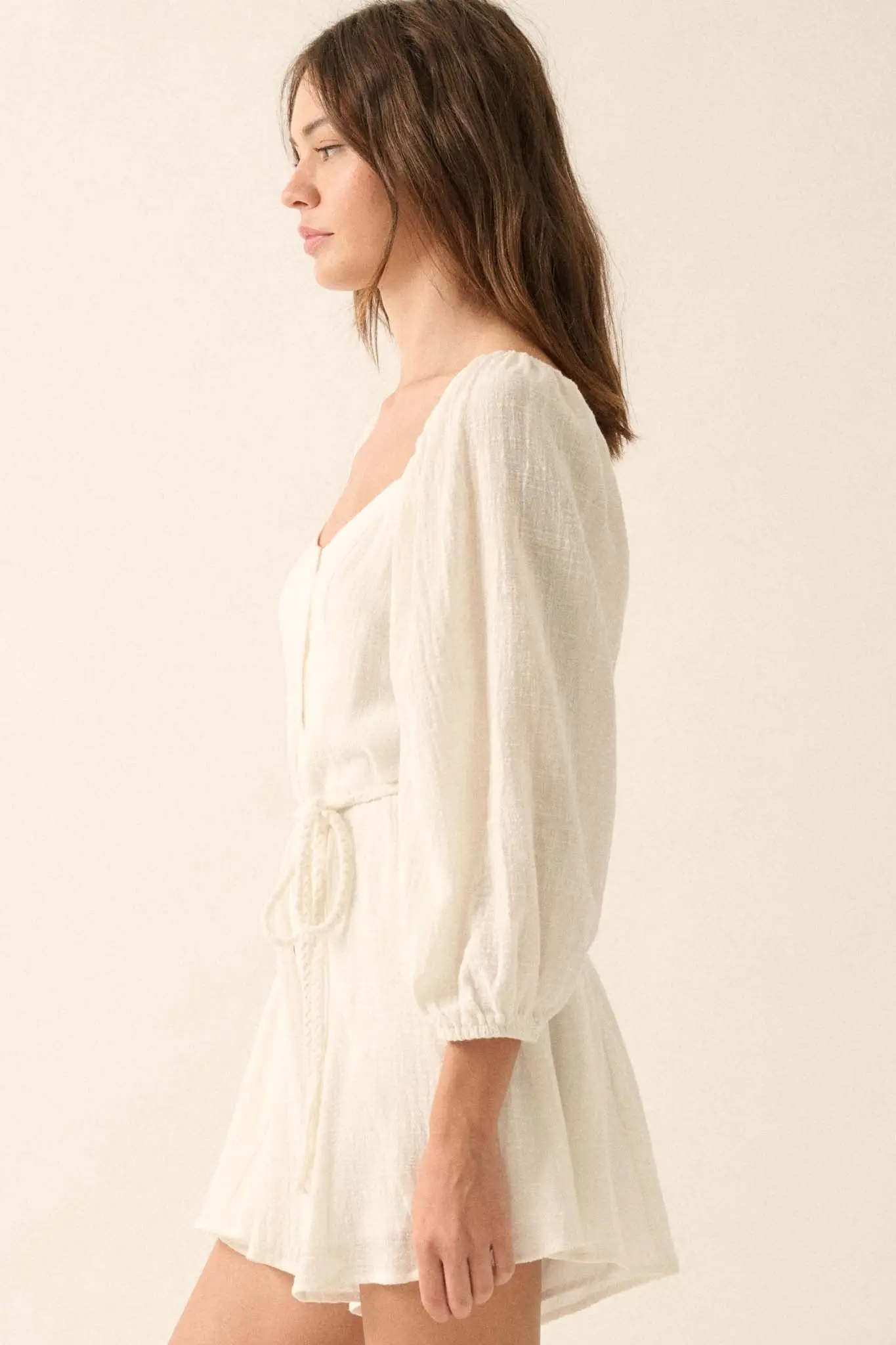 Refreshing Breeze Belted Puff-Sleeve Romper - Image 8