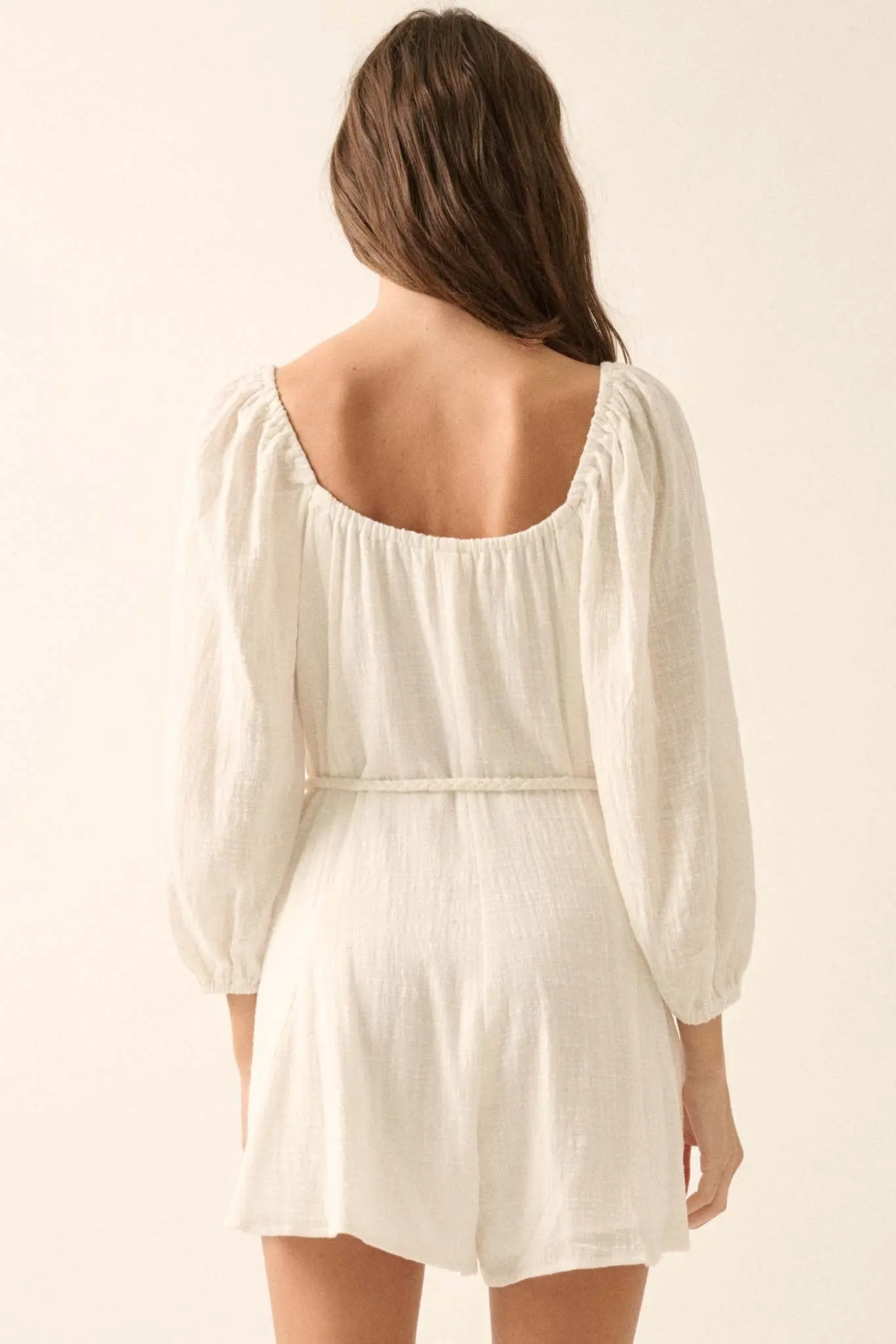 Refreshing Breeze Belted Puff-Sleeve Romper - Image 9