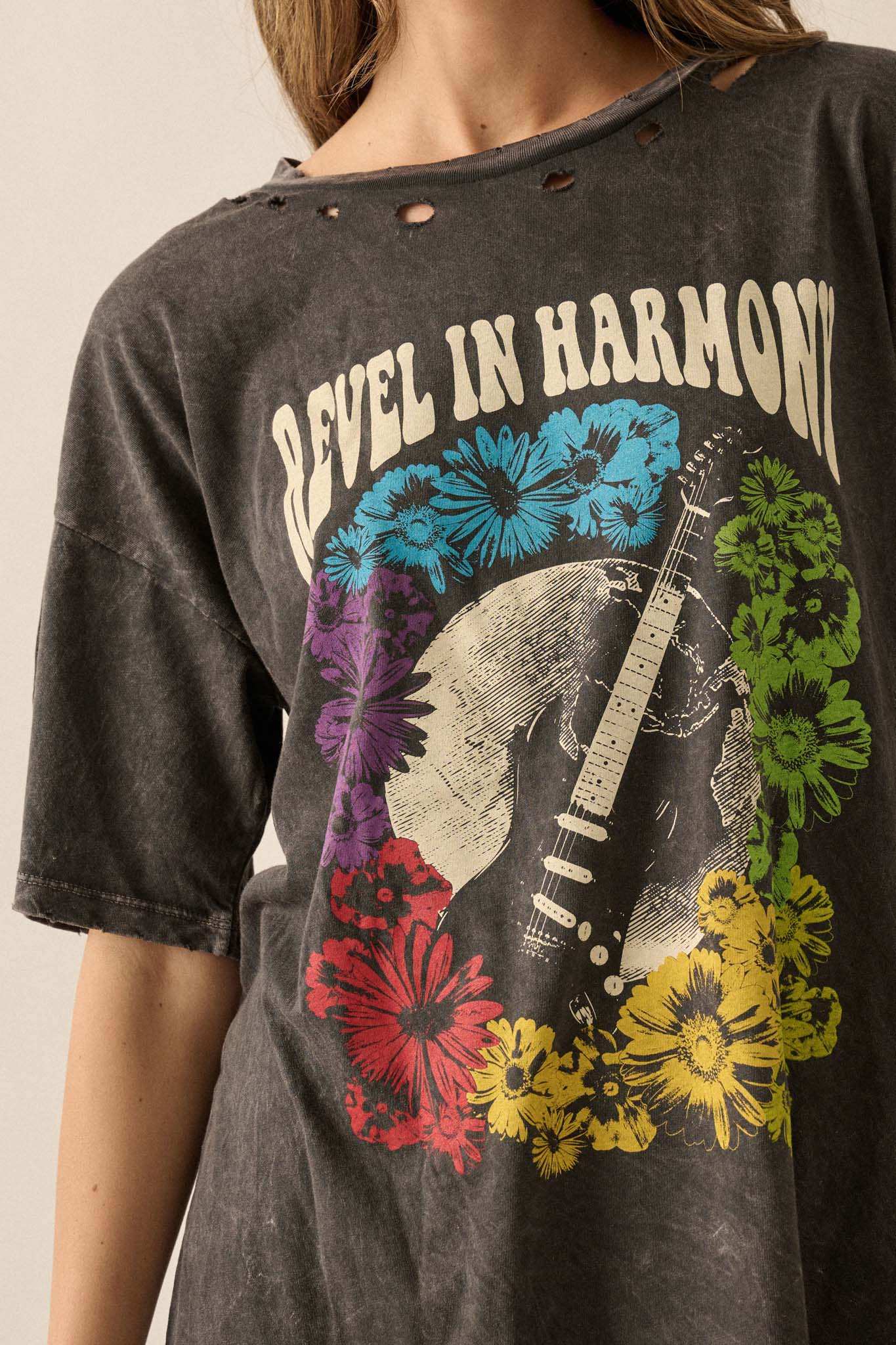 Revel in Harmony Distressed Guitar Graphic Tee - Image 2